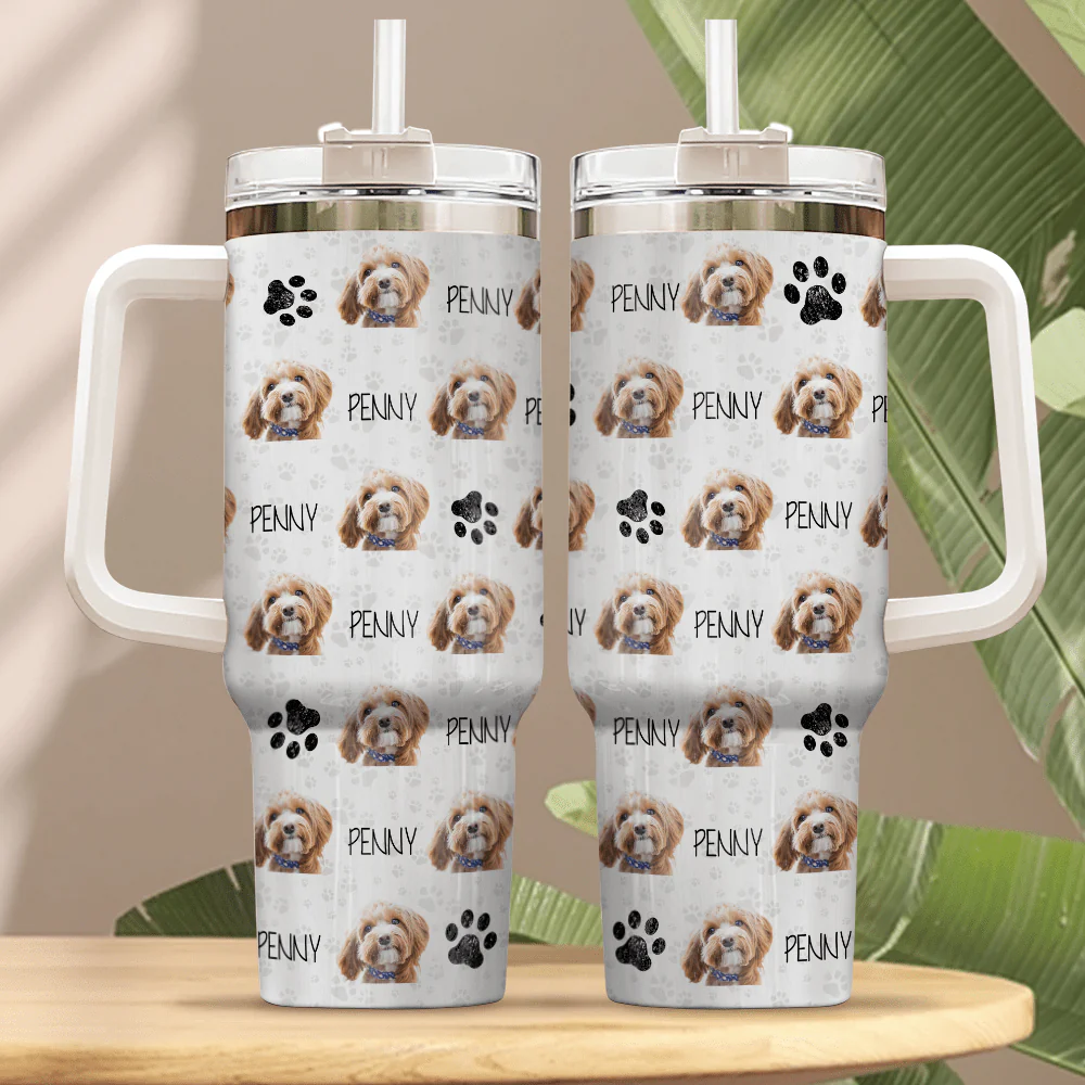 Custom Dog Photo With Paw Dog Tumbler Iron Ring 40oz TA29 890587 - Image 3