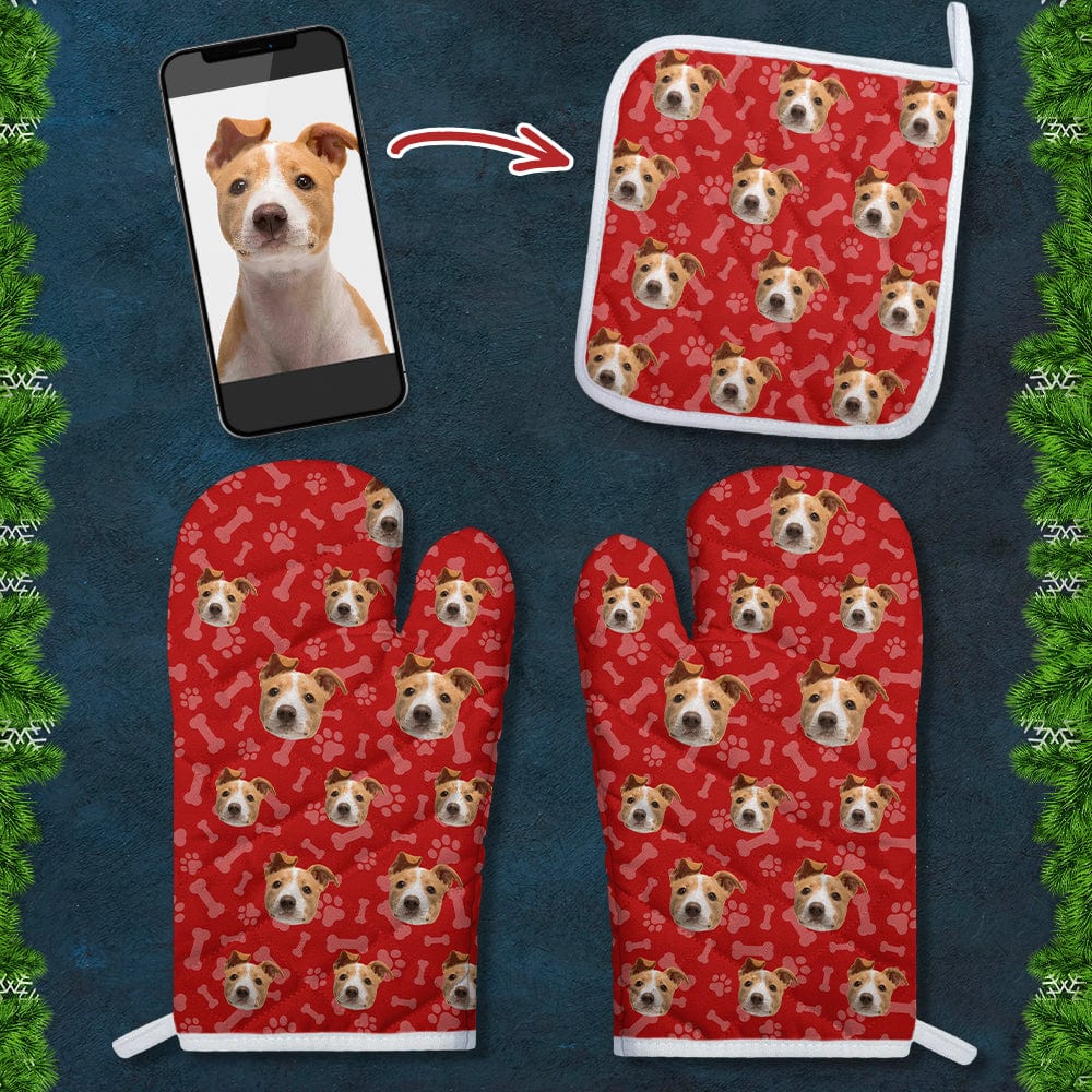 Custom Dog Photo With Paw Pattern Oven Mitt K228 889863