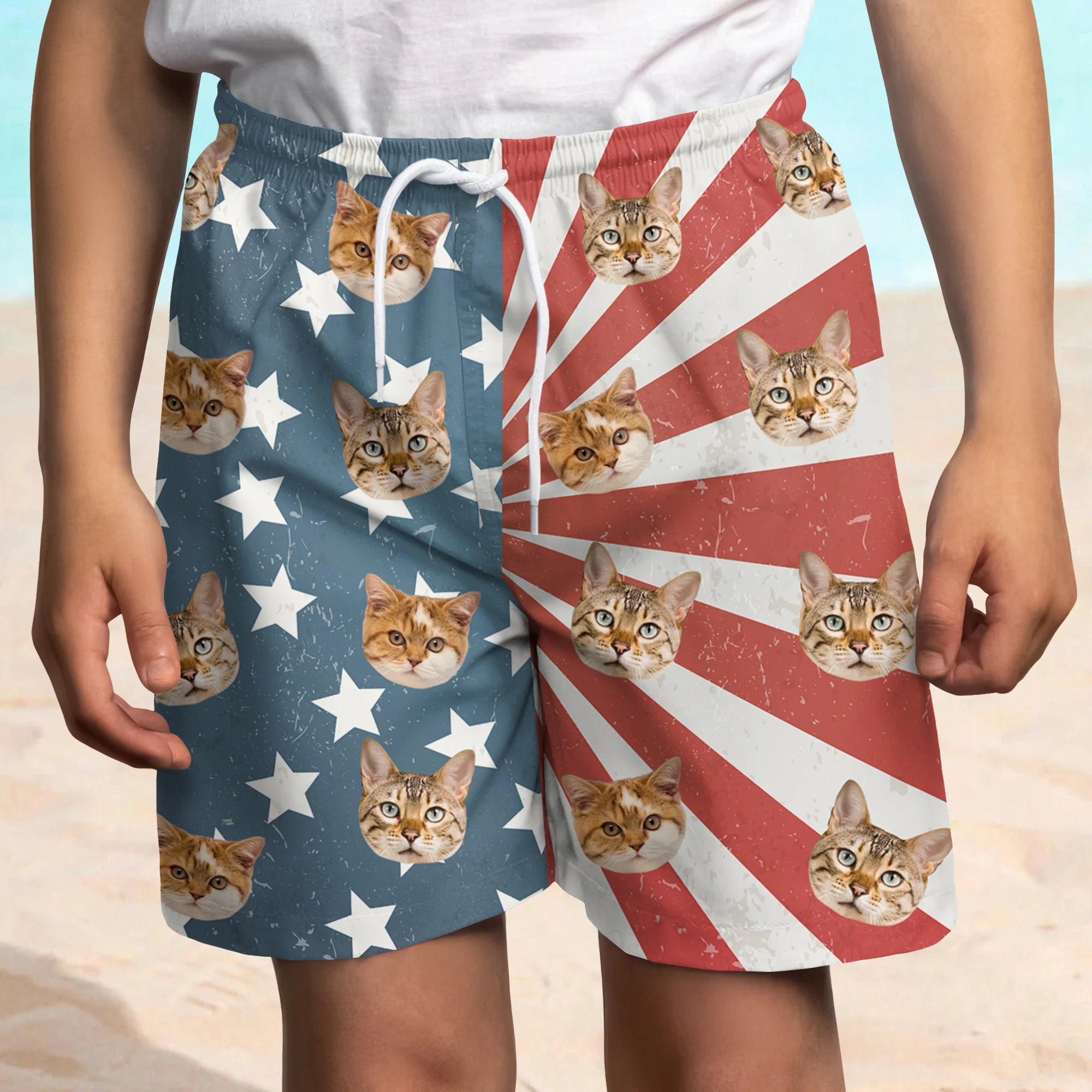 Custom Dog Photo With Us Flag Beach Short For Kid TH10 894103 - Image 3