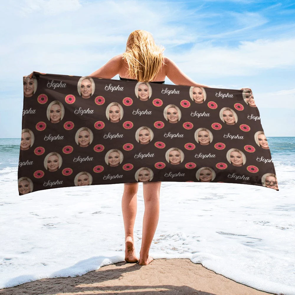 Custom Face Photo And Name With Icon Beach Towel TH10 891275 - Image 2