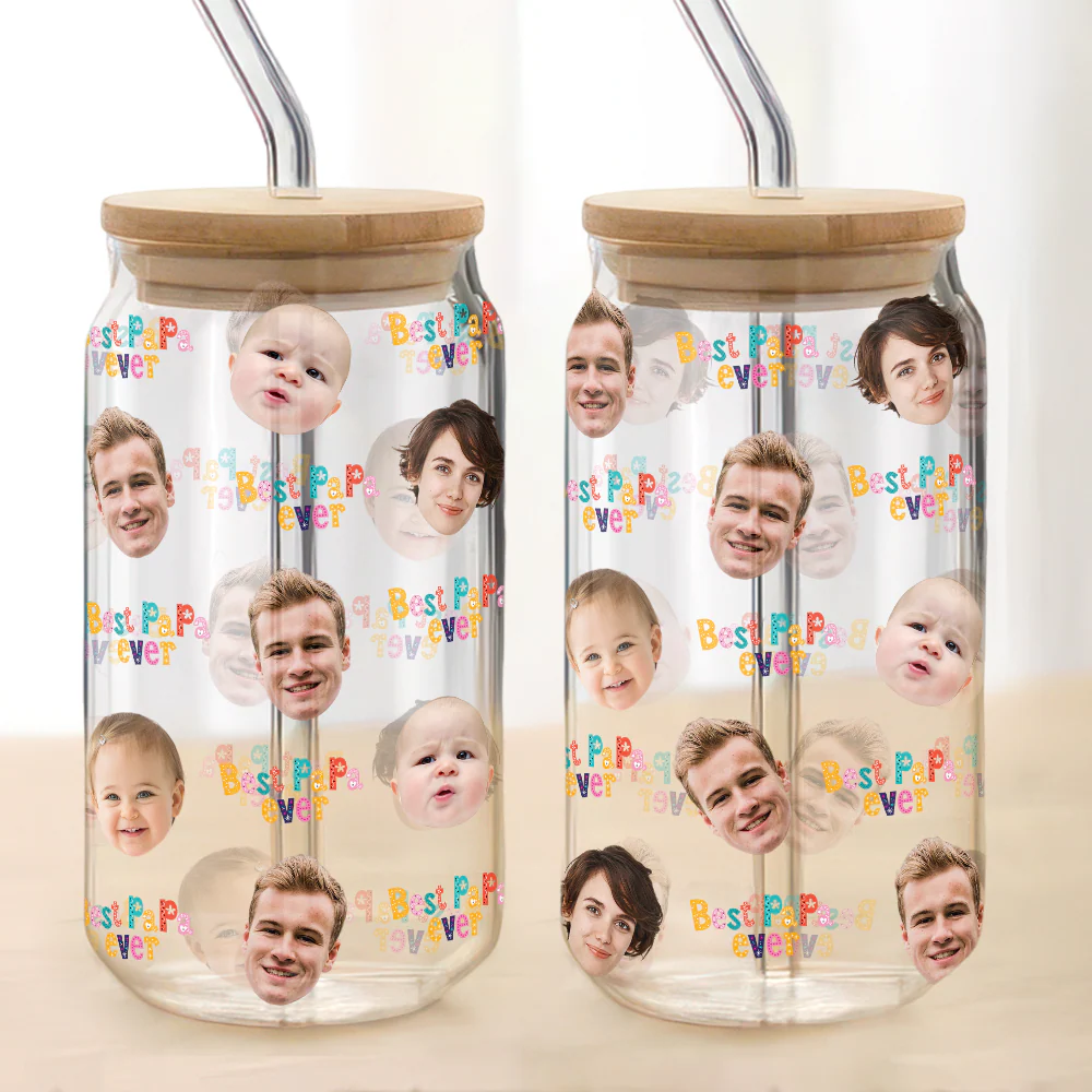 Custom Face Photo Best Family Ever Glass Can With Lid TH10 892657 - Image 3