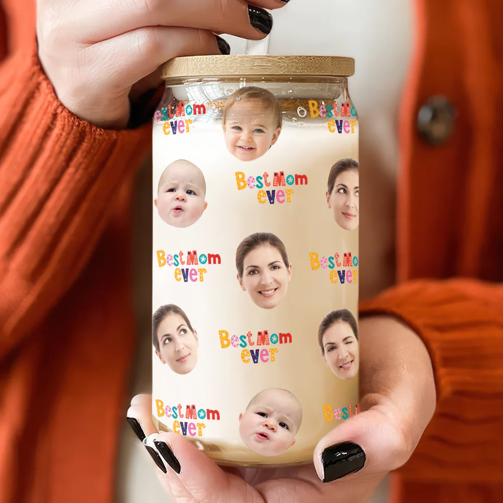 Custom Face Photo Best Family Ever Glass Can With Lid TH10 892657 - Image 4