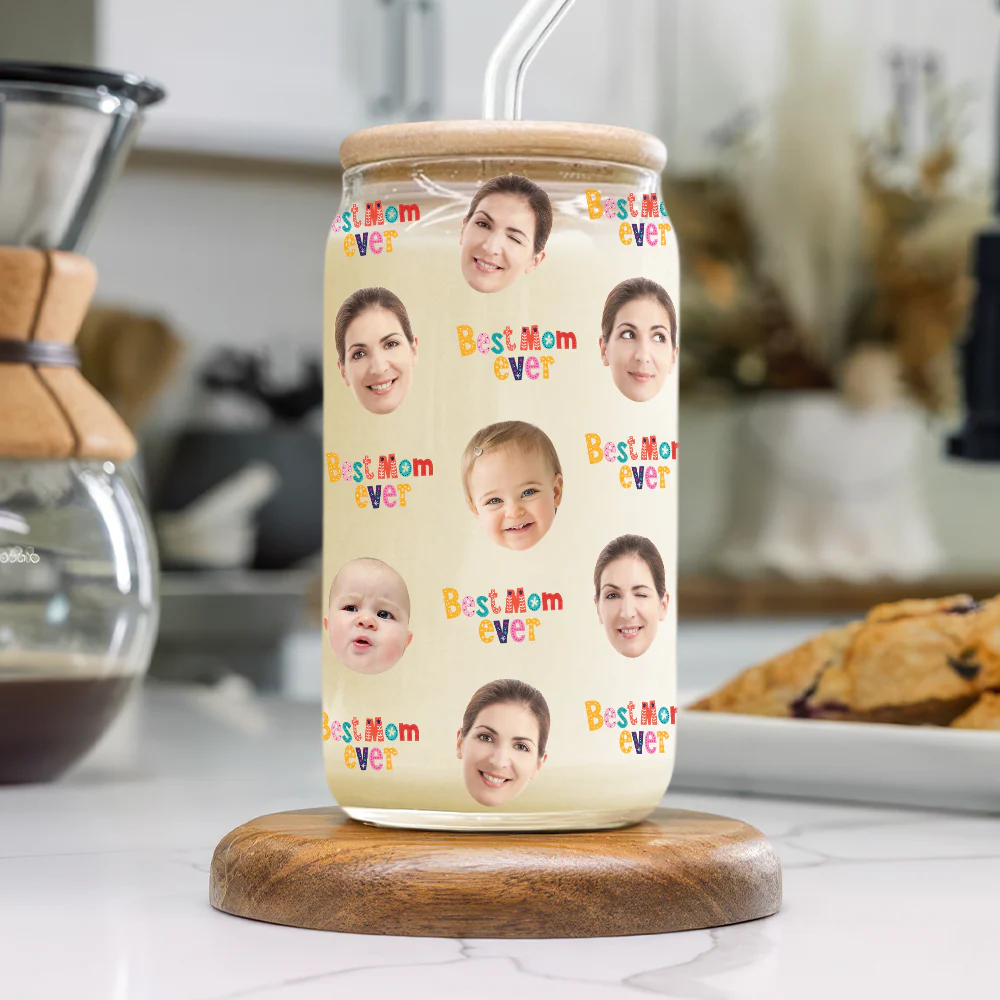 Custom Face Photo Best Family Ever Glass Can With Lid TH10 892657 - Image 5