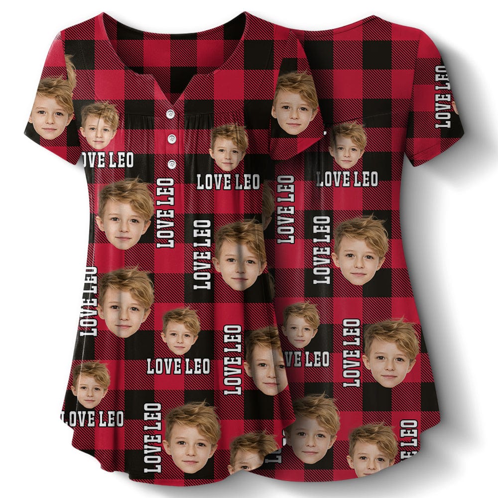 Custom Face Photo Flannel Design Christmas Gift V Neck Blouse Shirt TH10 892029 - Image 2