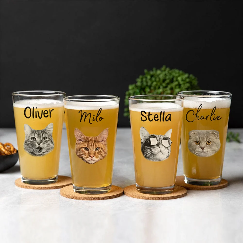Custom Face Photo For Cat Lover Print Beer Glass N304 890921