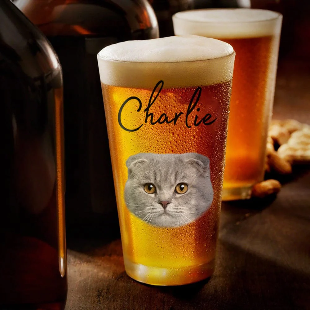 Custom Face Photo For Cat Lover Print Beer Glass N304 890921 - Image 2