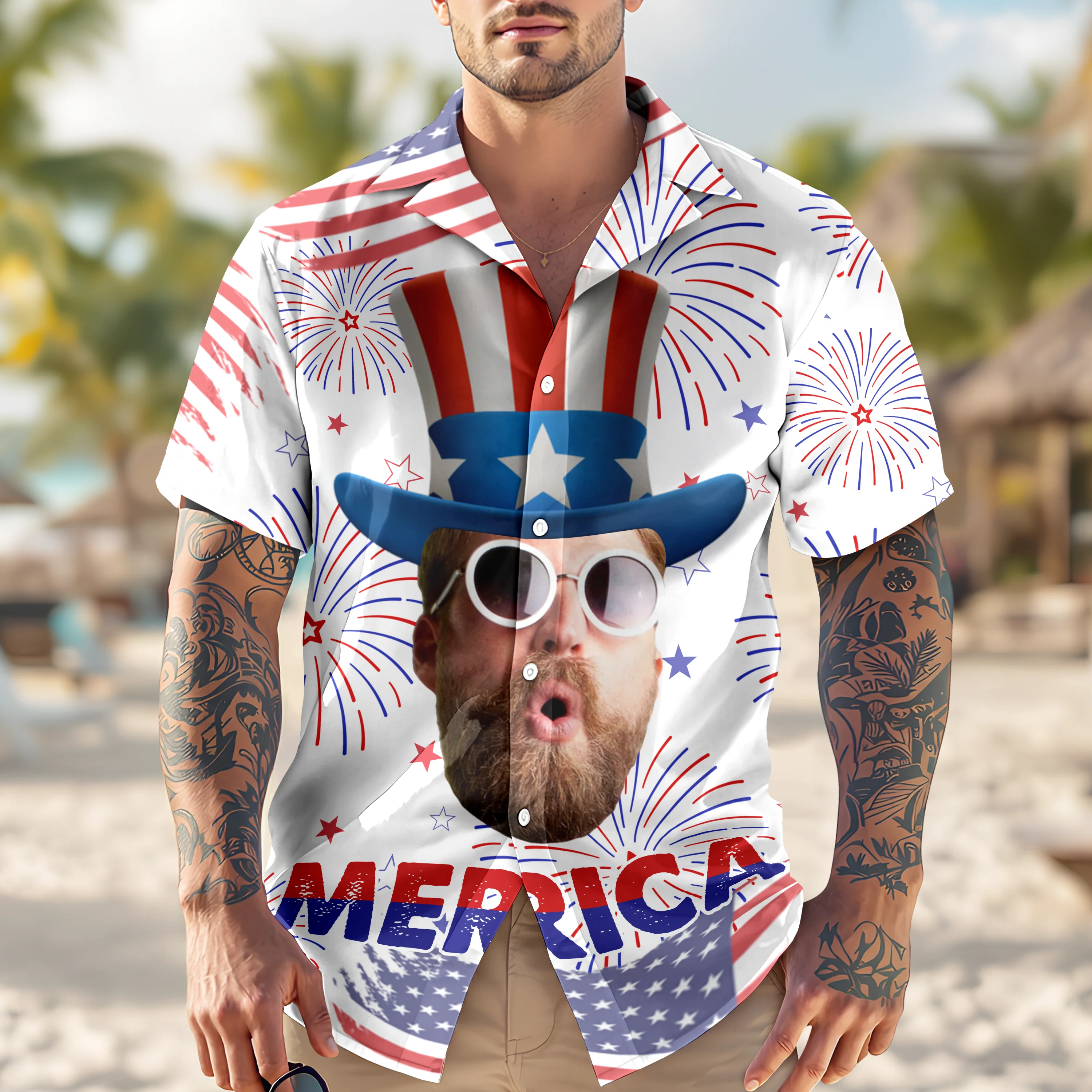 Custom Face Photo Independence Day American Hawaii Shirt TH10 892755 - Image 2