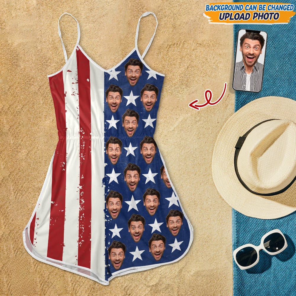 Custom Face Photo US Flag Star Romper TA29 889279