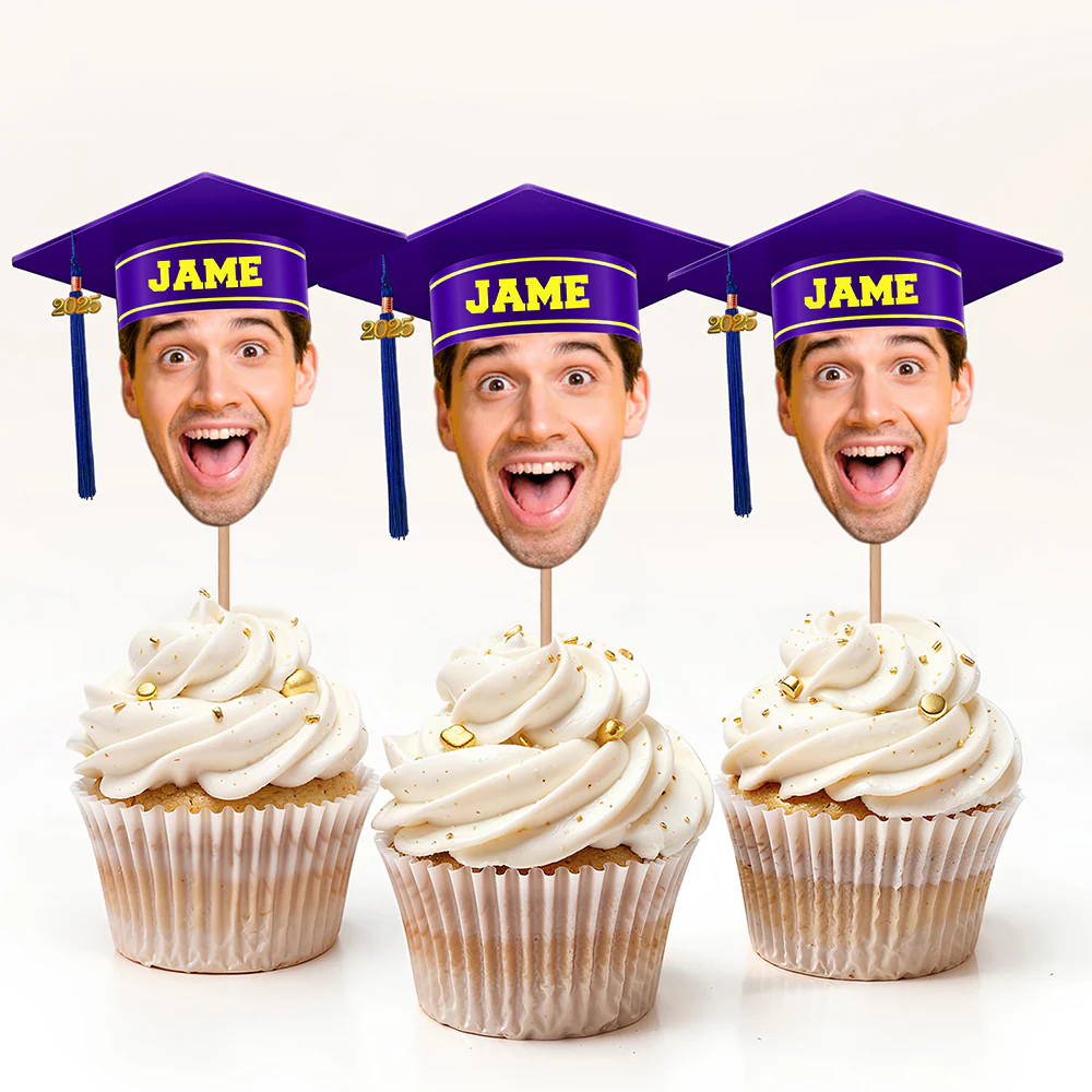 Custom Face Photo With Graduation Hat Cupcake Toppers For Party TH10 892497 - Image 3