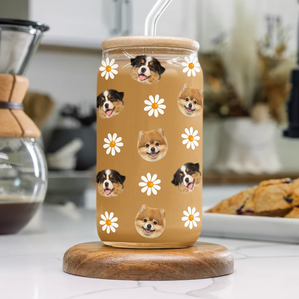 Custom Face Photo With Icon Dog Glass Can With Lid TH10 892449 - Image 2