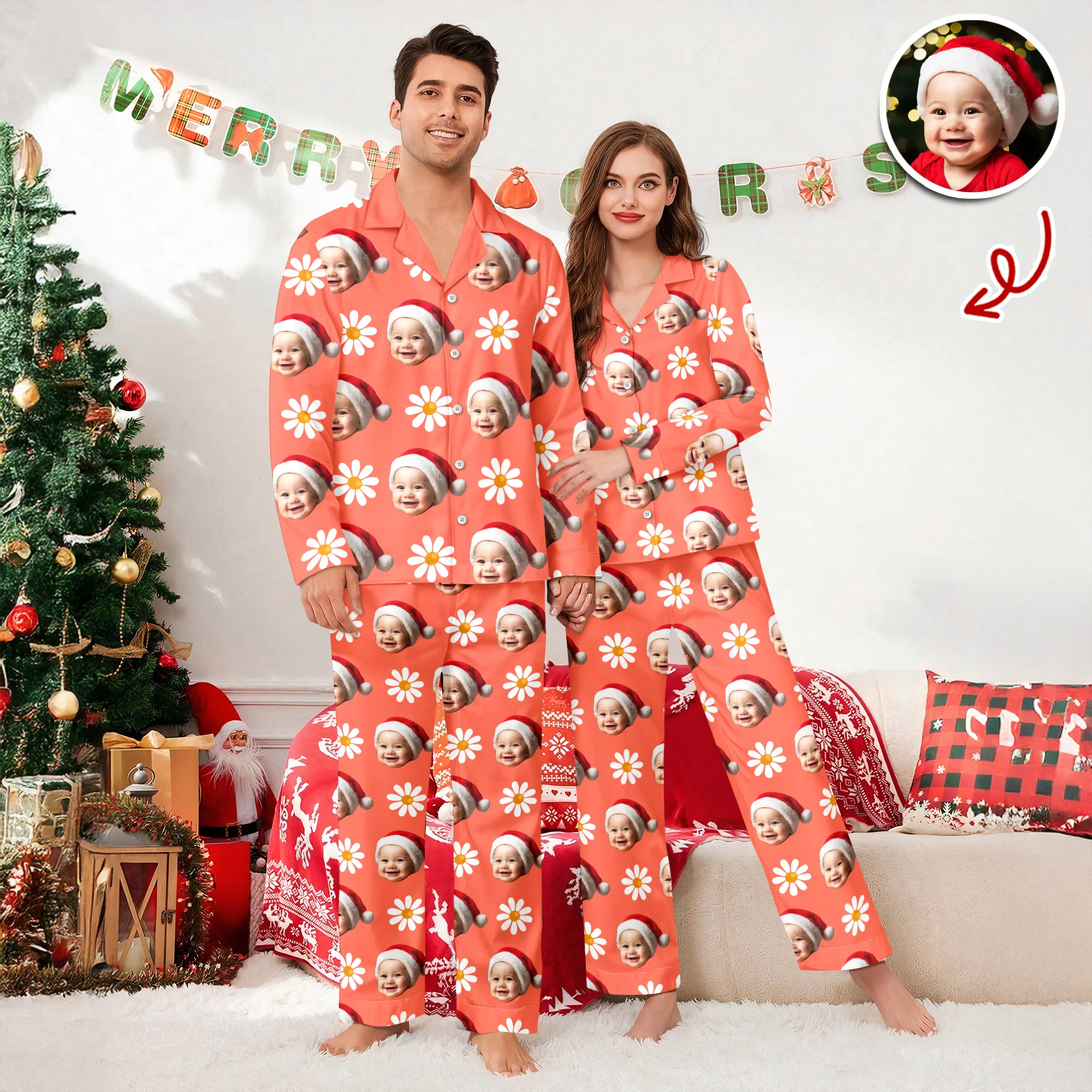 Custom Face Photo With Icon Pajamas Gift For Family TH10 896657 - Image 2