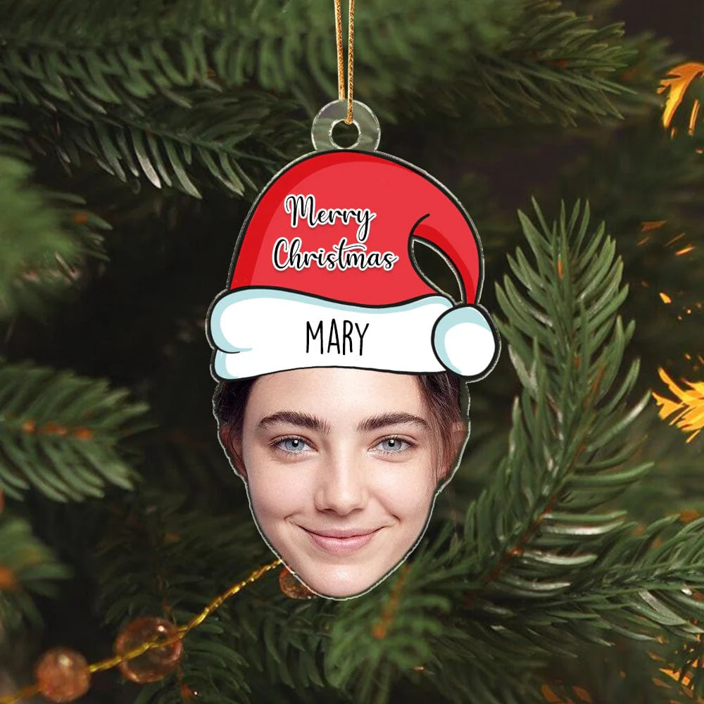 Custom Face Photo With Santa Hat Christmas Acrylic Ornament TH10 892025