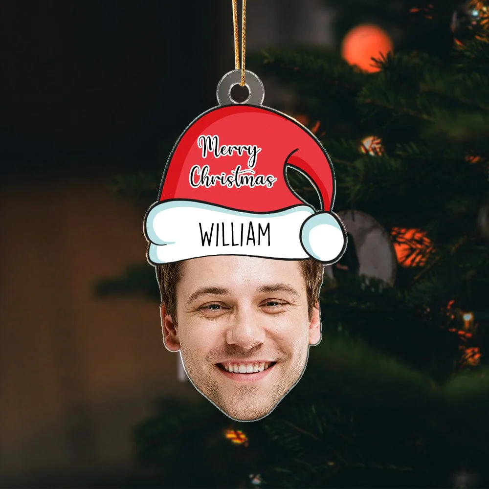Custom Face Photo With Santa Hat Christmas Acrylic Ornament TH10 892025 - Image 2
