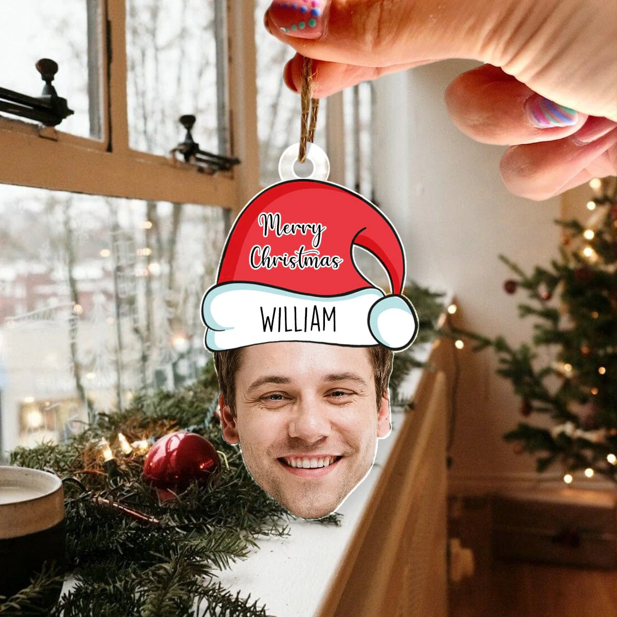 Custom Face Photo With Santa Hat Christmas Acrylic Ornament TH10 892025 - Image 3