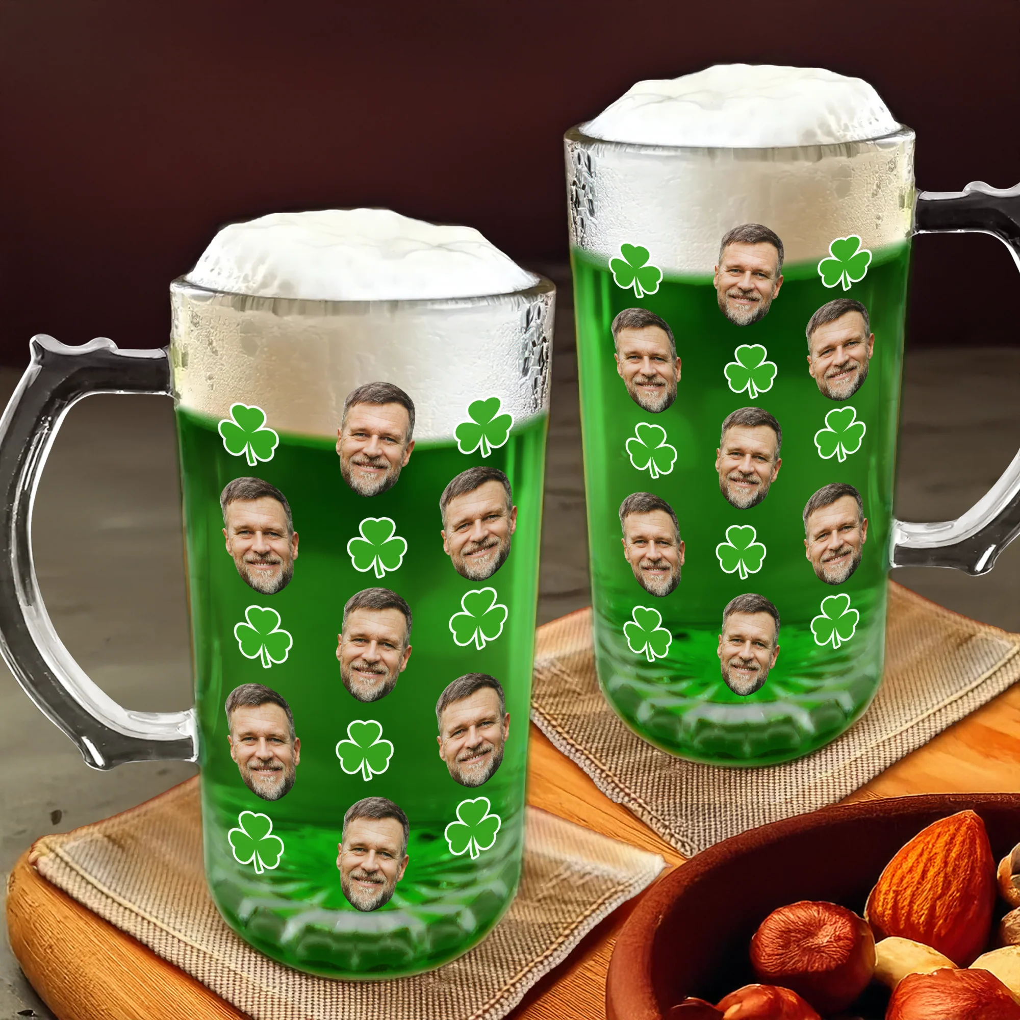 Custom Face Photo With Shamrock Beer Glass Mug TH10 898109 - Image 5