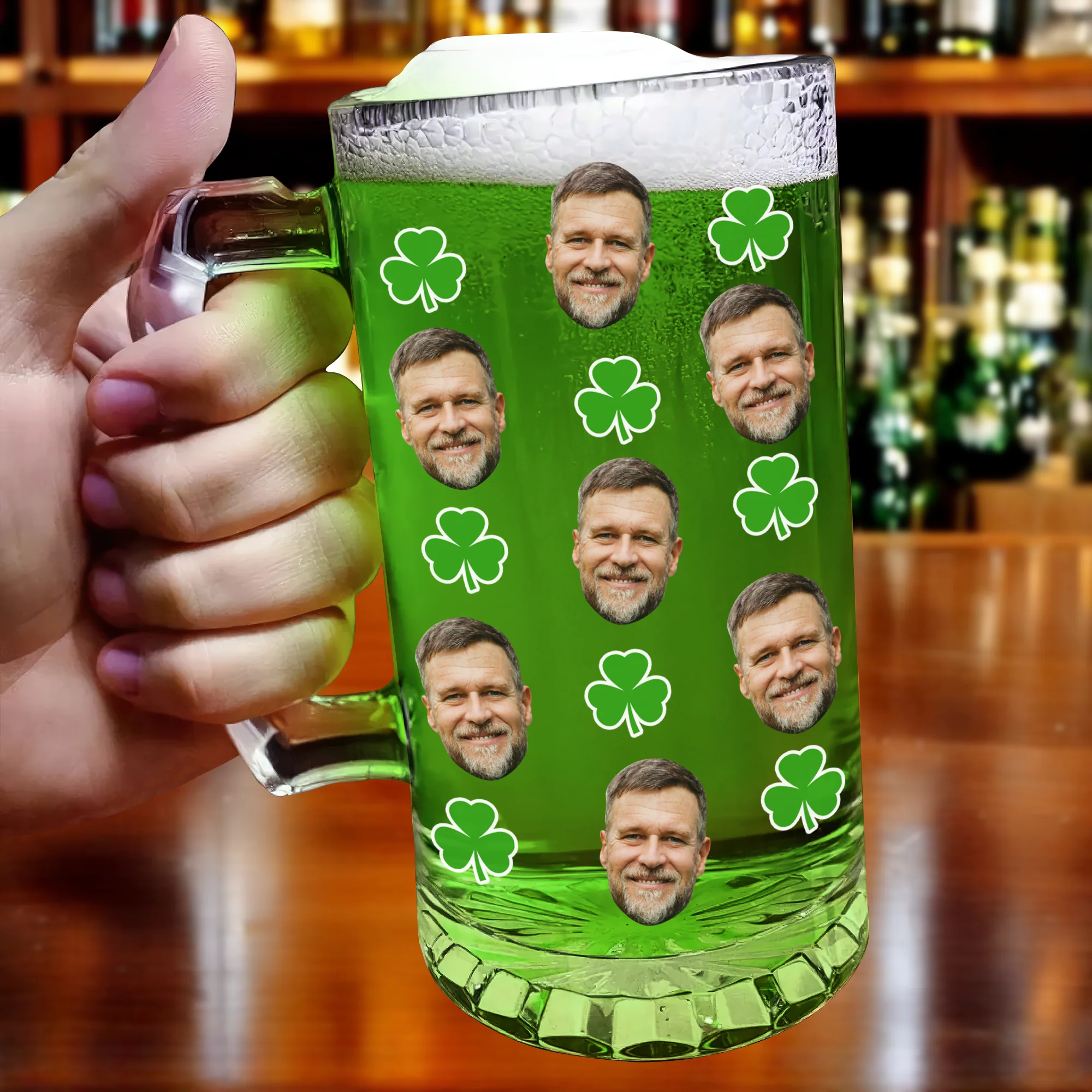 Custom Face Photo With Shamrock Beer Glass Mug TH10 898109 - Image 6