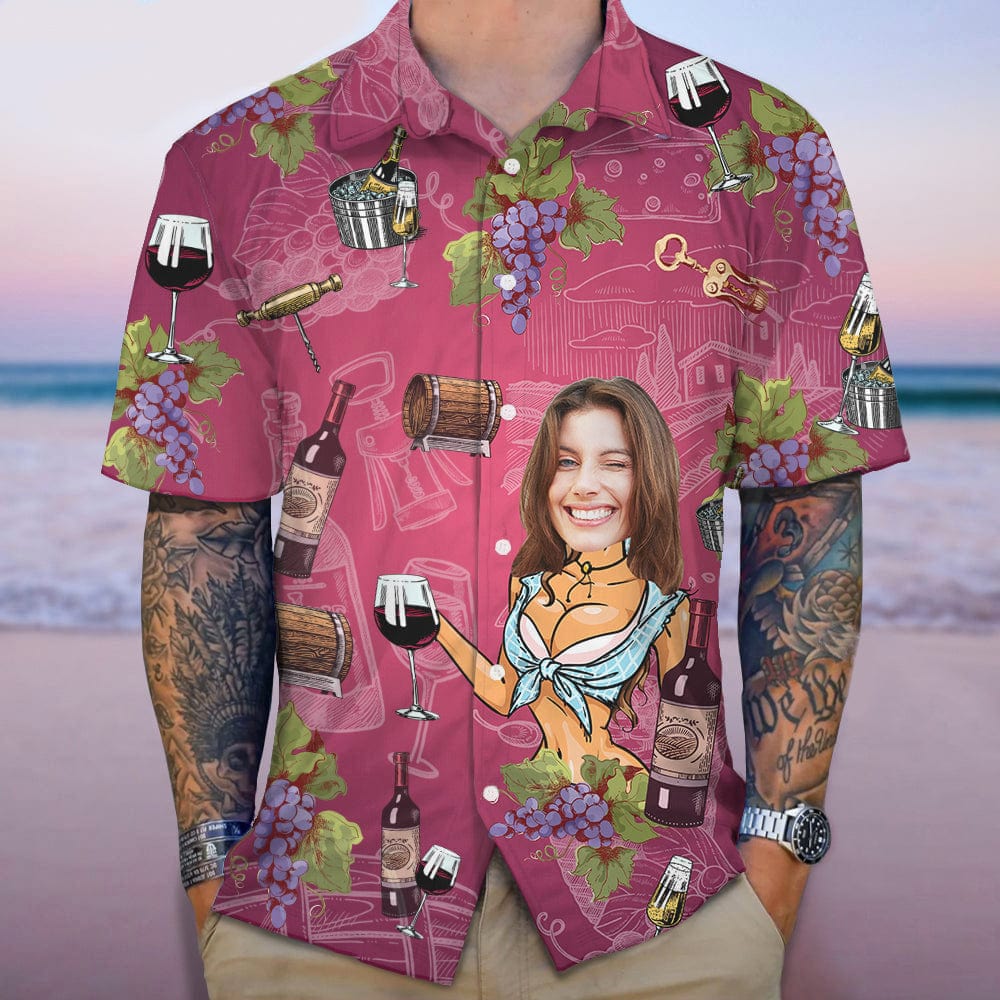 Custom Face Photo With Wine Bottle Hawaii Shirt N304 889351 - Image 3