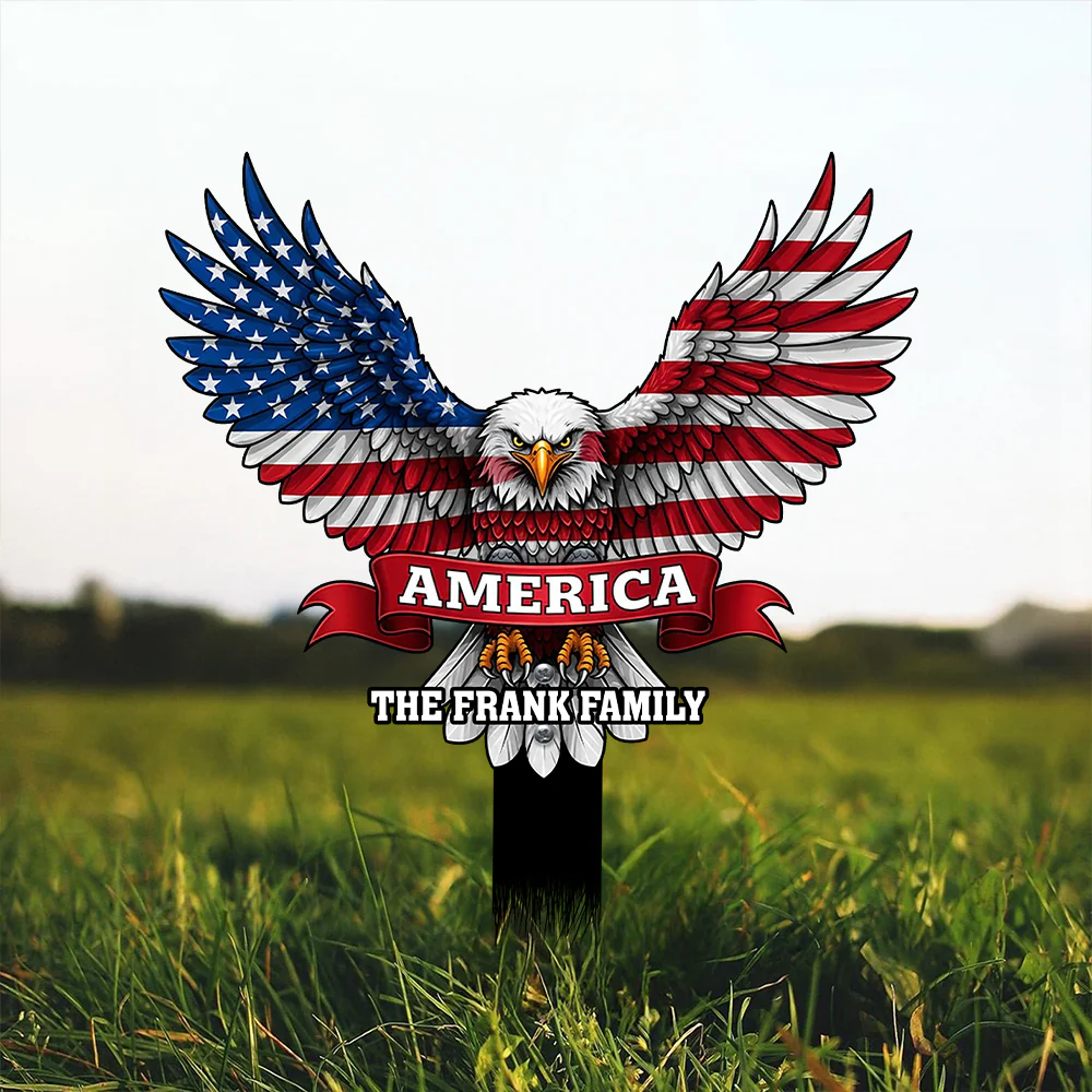 Custom Family Name America Eagle Garden Stake TH10 898059 - Image 2