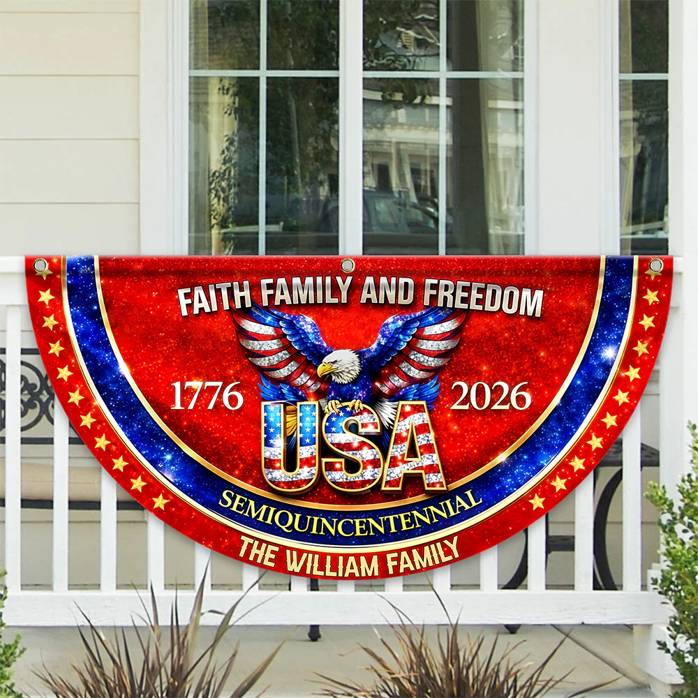 Custom Family Name Faith Family And Freedom 1776-2026 Non-Pleated Fan Flag TH10 898993 - Image 2
