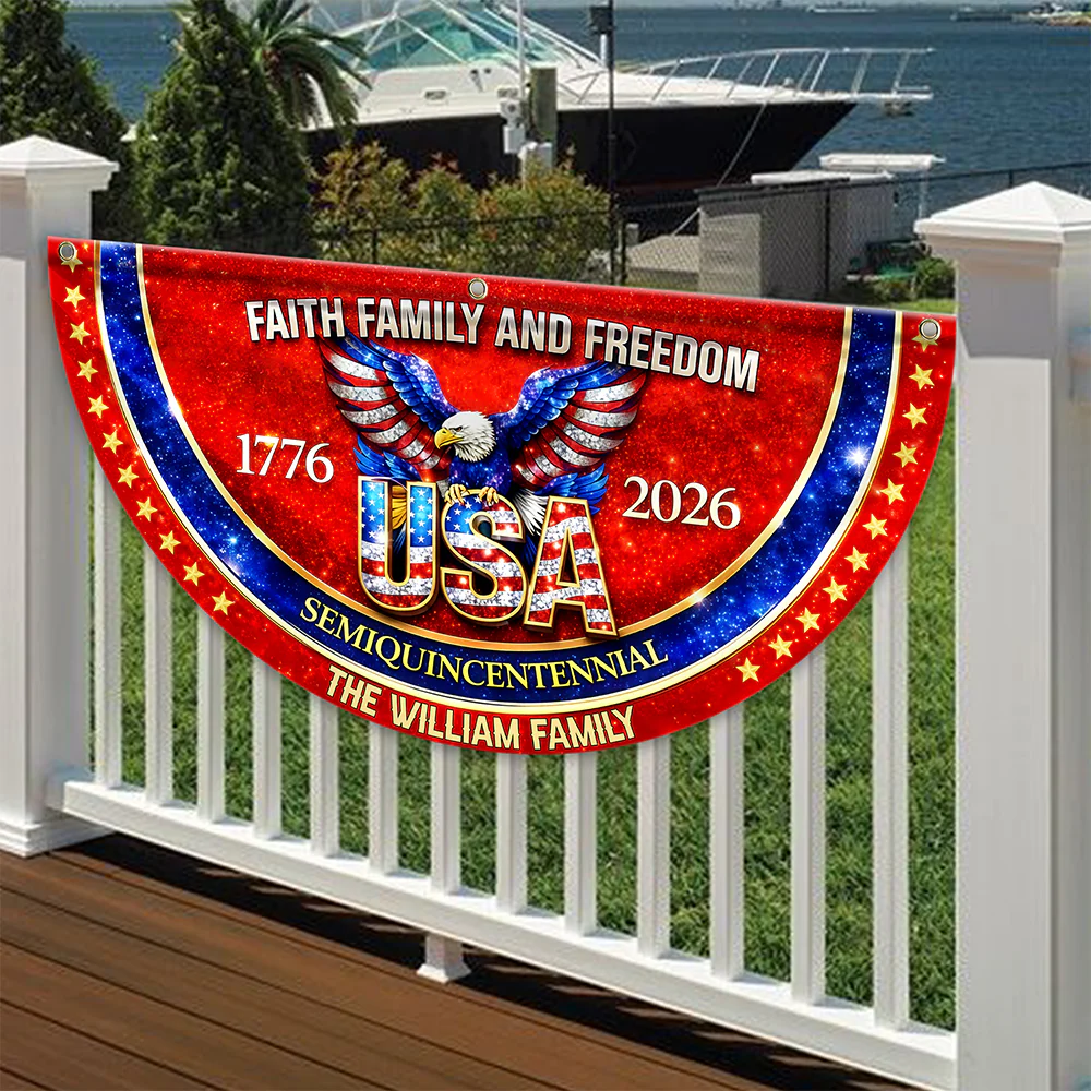 Custom Family Name Faith Family And Freedom 1776-2026 Non-Pleated Fan Flag TH10 898993 - Image 3