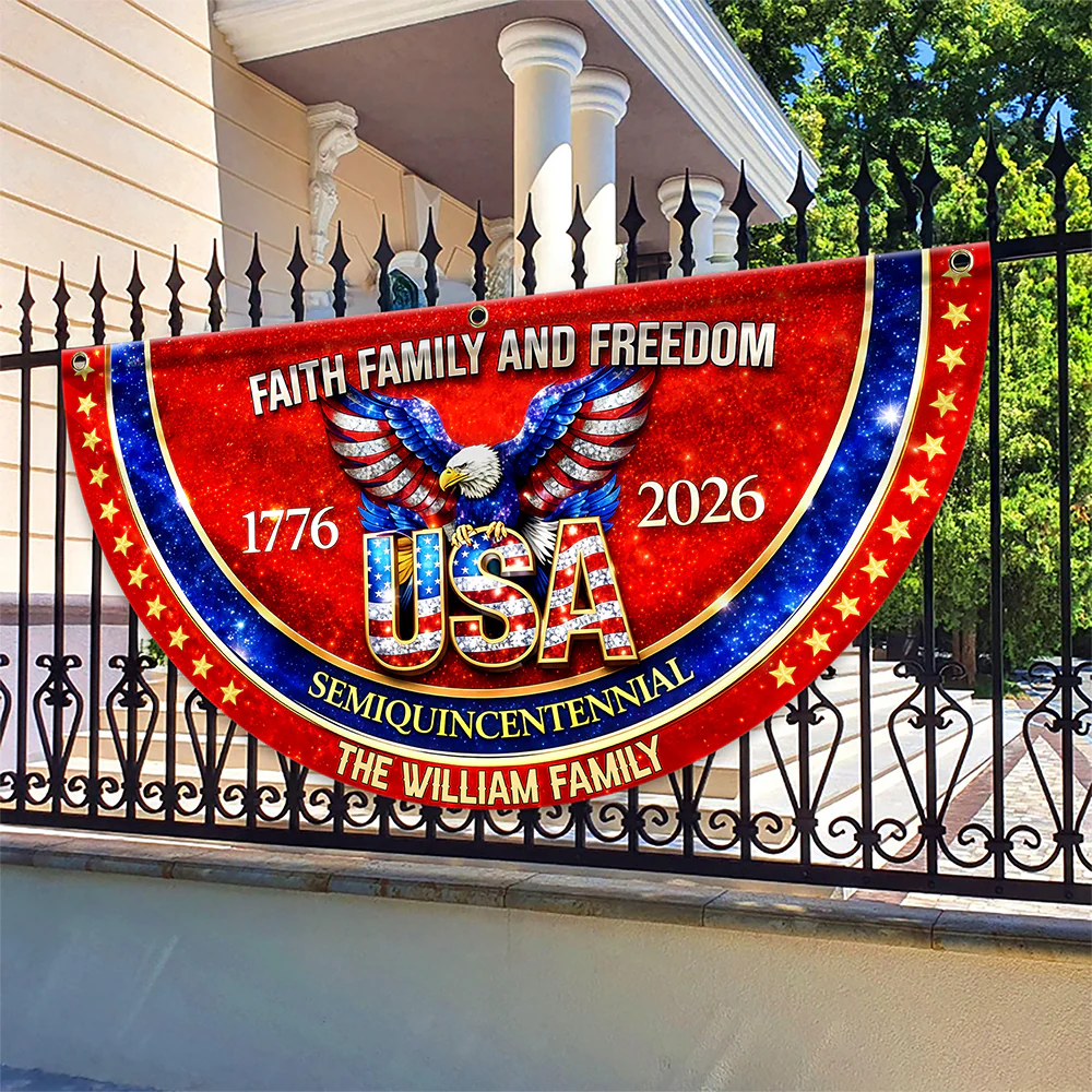 Custom Family Name Faith Family And Freedom 1776-2026 Non-Pleated Fan Flag TH10 898993 - Image 4
