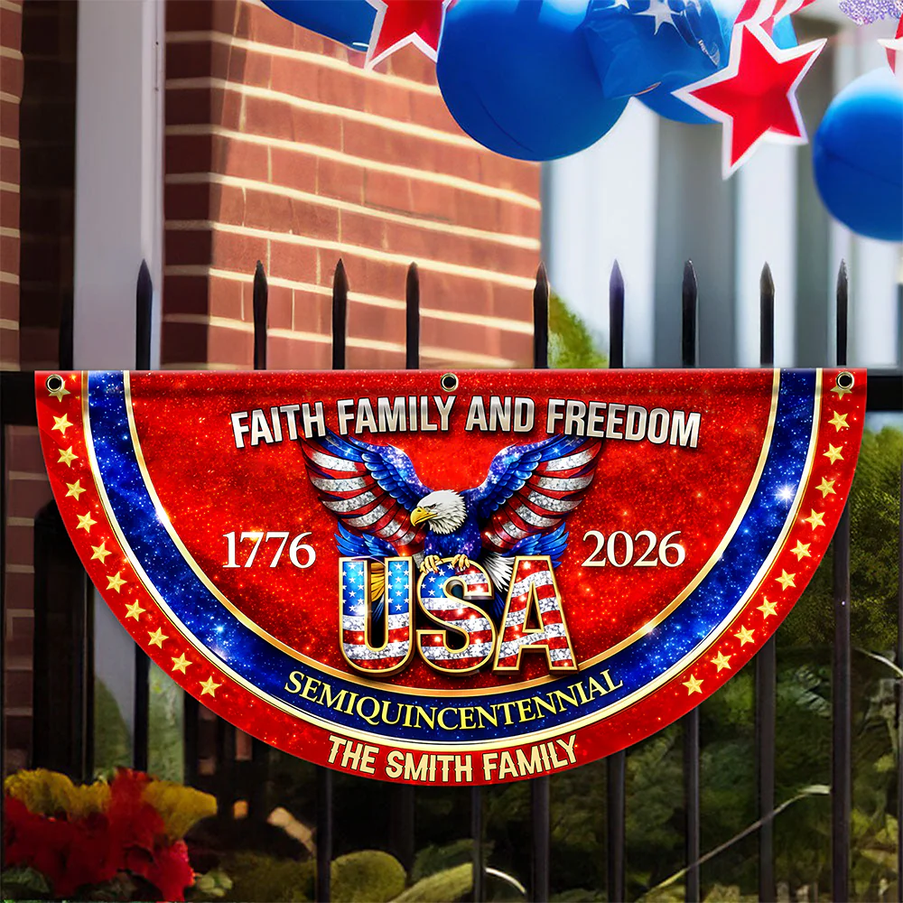 Custom Family Name Faith Family And Freedom 1776-2026 Non-Pleated Fan Flag TH10 898993 - Image 6