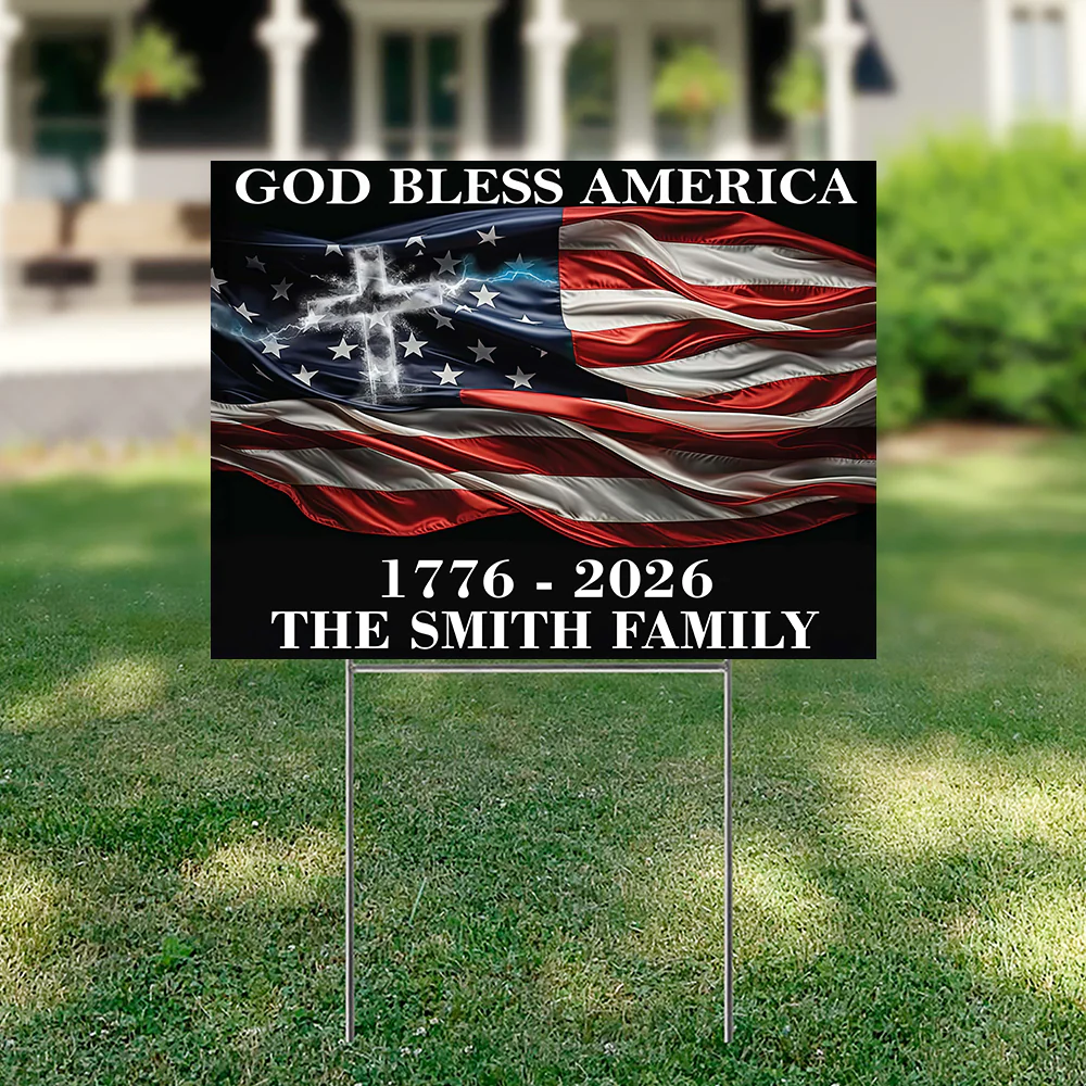 Custom Family Name God Bless America Garden Yard Sign TH10 896365 - Image 2