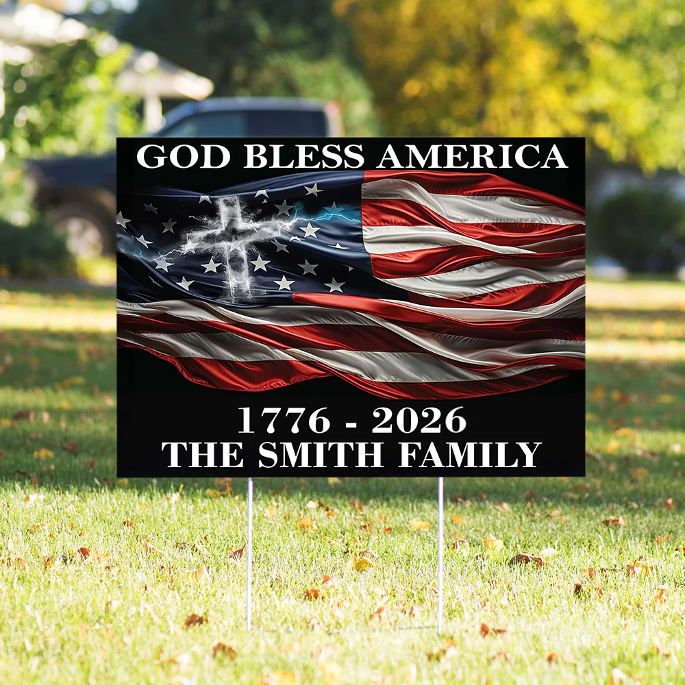 Custom Family Name God Bless America Garden Yard Sign TH10 896365 - Image 3
