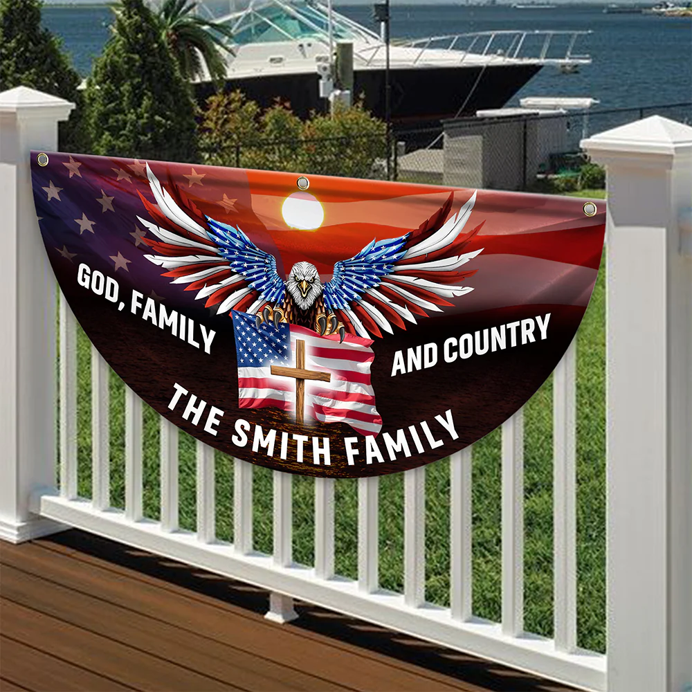Custom Family Name God Family And Country America Non-Pleated Fan Flag TH10 896437 - Image 2