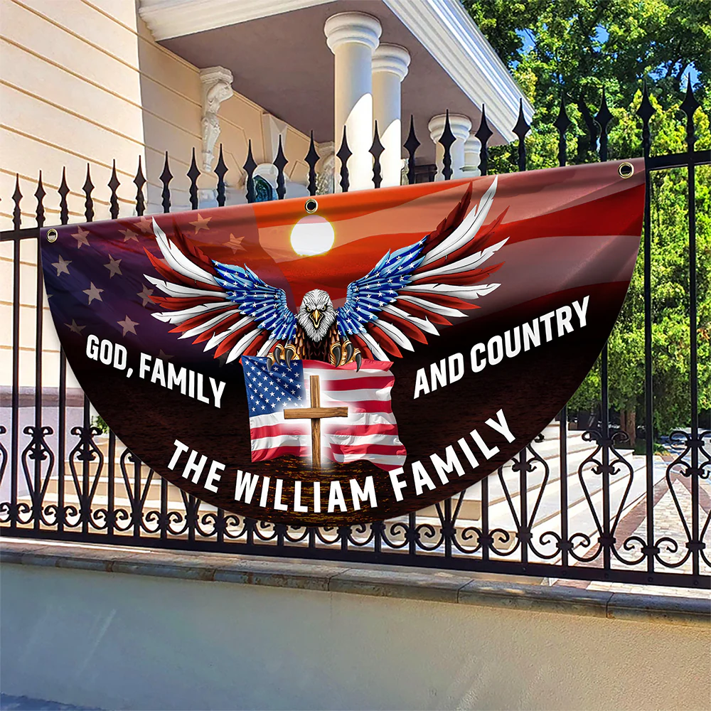 Custom Family Name God Family And Country America Non-Pleated Fan Flag TH10 896437 - Image 3