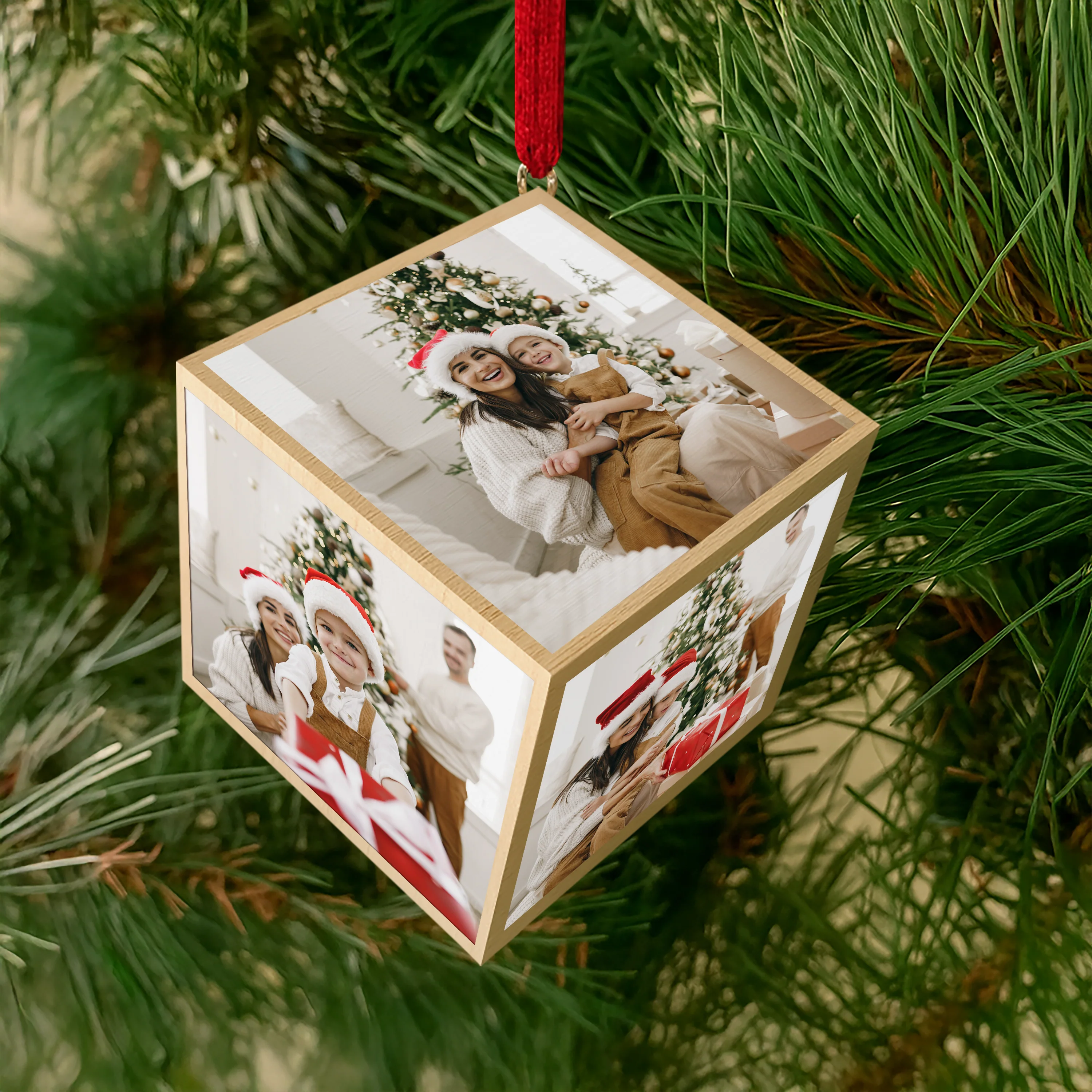 Custom Family Photo Merry Christmas Cube Ornament TH10 894521 - Image 2