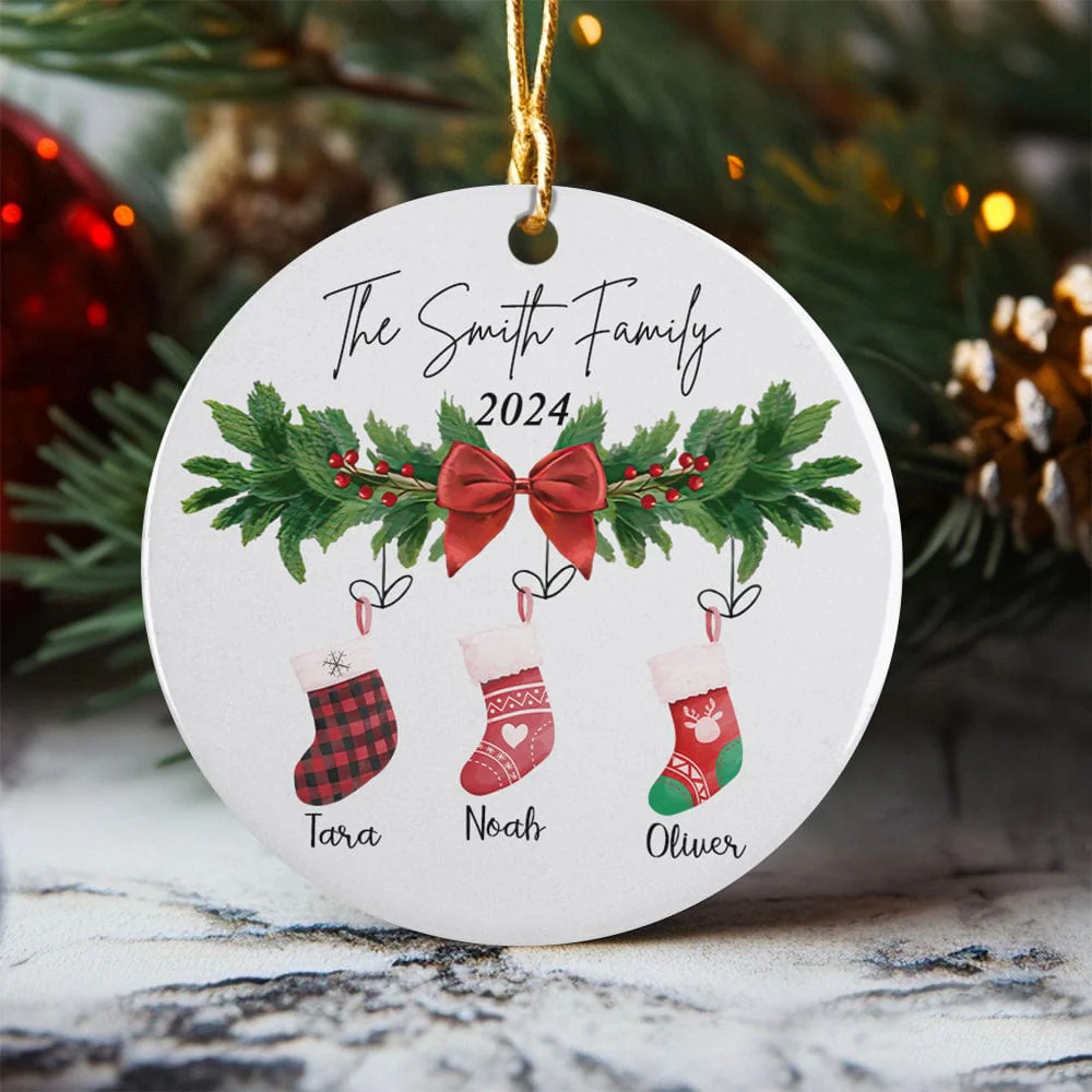 Custom Family Stocking With Names and Year Ceramic Ornament Personalized Gift TH10 891677