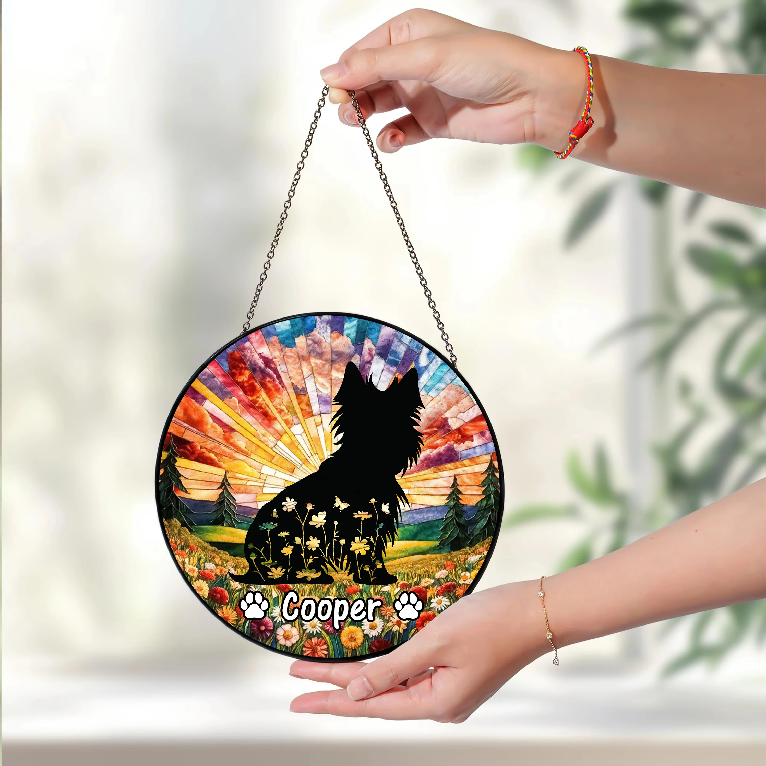 Custom Floral Dog Memorial For Dog Lover Stained Glass Suncatcher TH10 894461 - Image 5