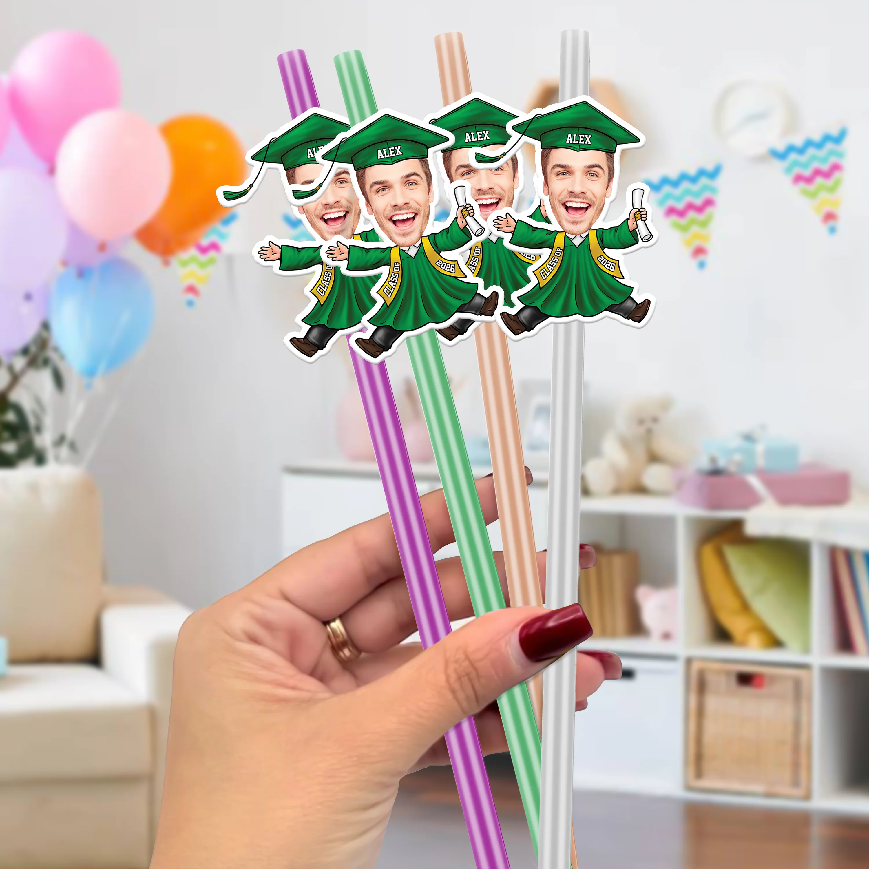 Custom Funny Face Class of 2026 Graduation Decoration Colorful Straws TH10 169129 - Image 2