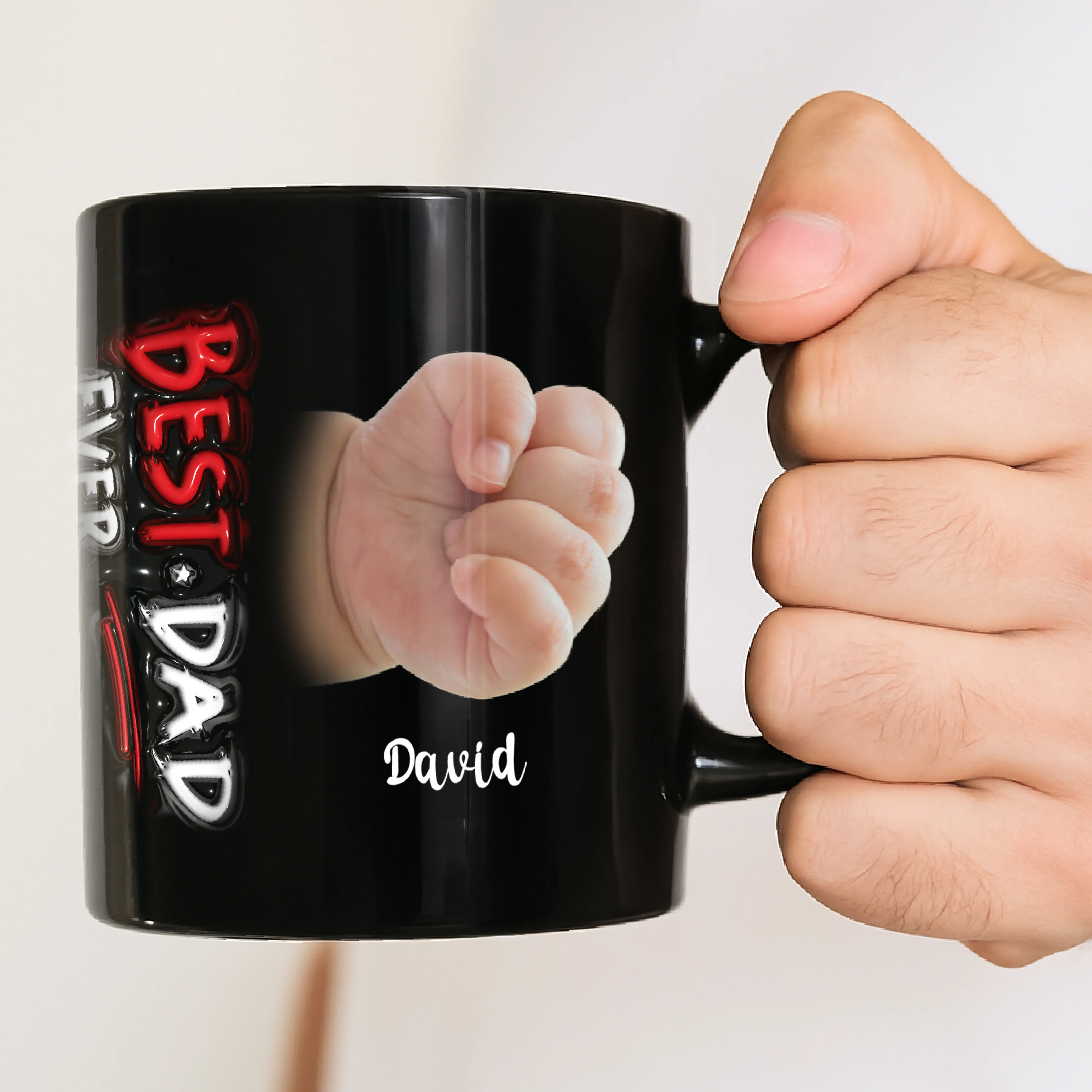 Custom Hand Photo Best Dad Ever Black Mug N369 896321 - Image 2