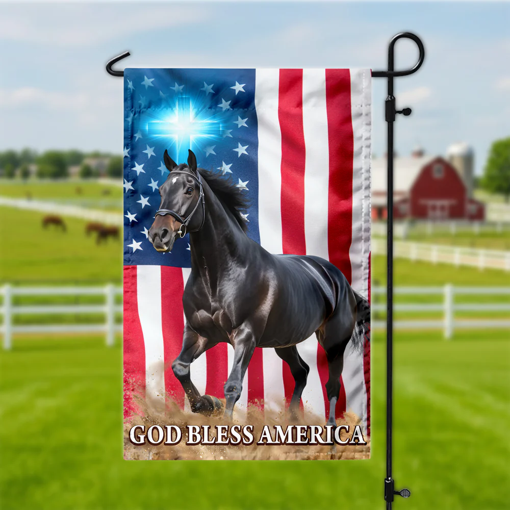 Custom Horse Photo God Bless America Garden Flag TH10 898699 - Image 2
