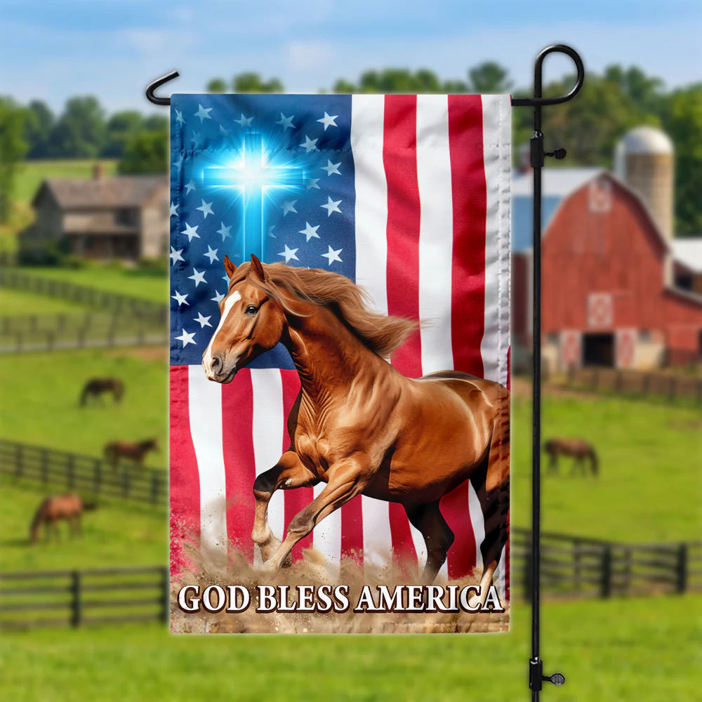 Custom Horse Photo God Bless America Garden Flag TH10 898699 - Image 5