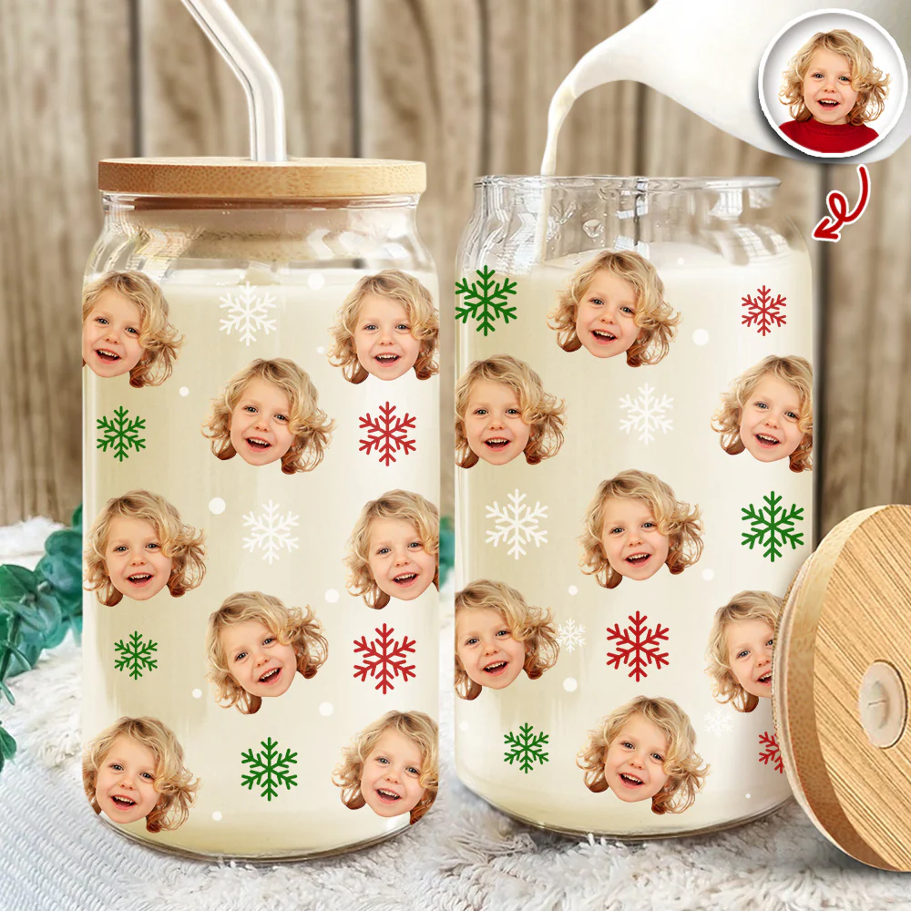 Custom Kid Photo Glass Can With Lid Christmas Gift For Family TH10 896791 - Image 5