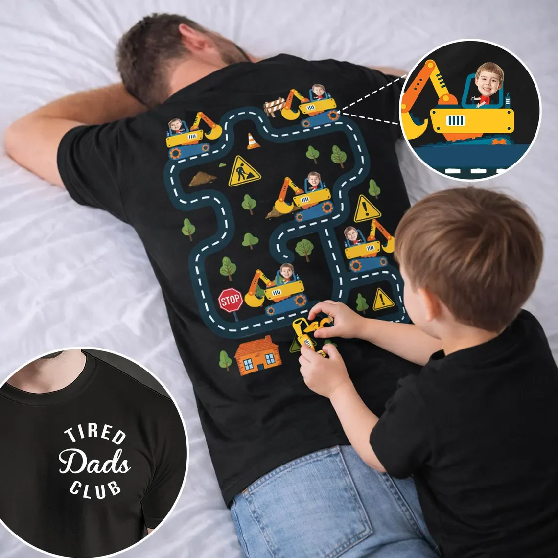 Custom Kid Photo Tired Dads Club Construction Car Track Shirt TH10 169835 - Image 2
