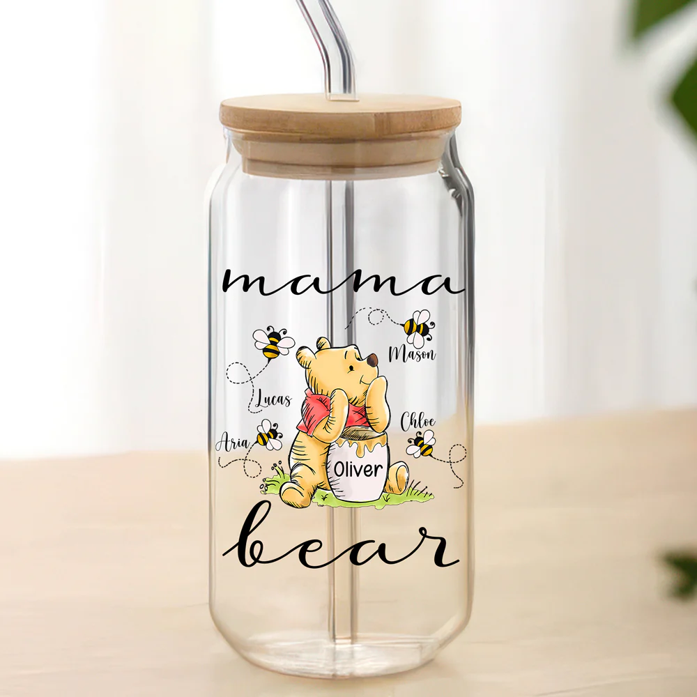 Custom Mama Bear With Baby Bee For Mother's Day Glass Can TH10 892587 - Image 4