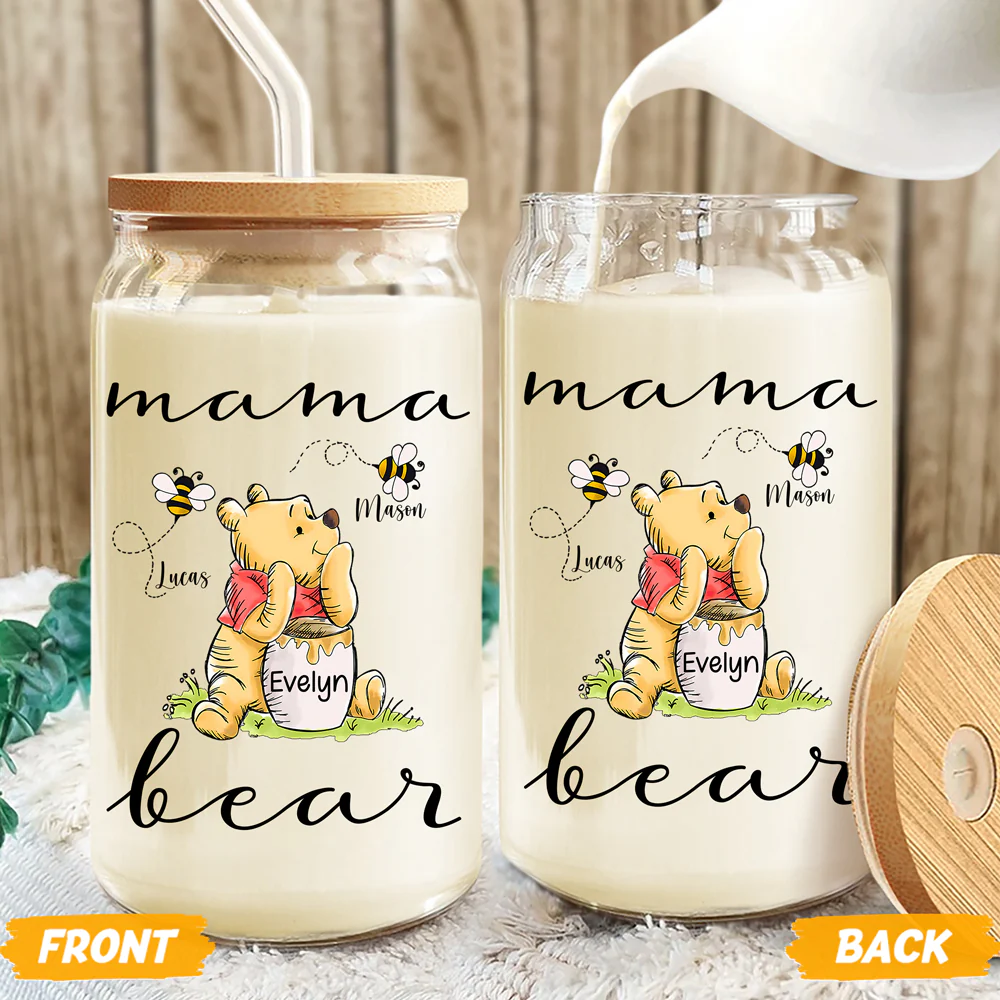 Custom Mama Bear With Baby Bee For Mother's Day Glass Can TH10 892587 - Image 6