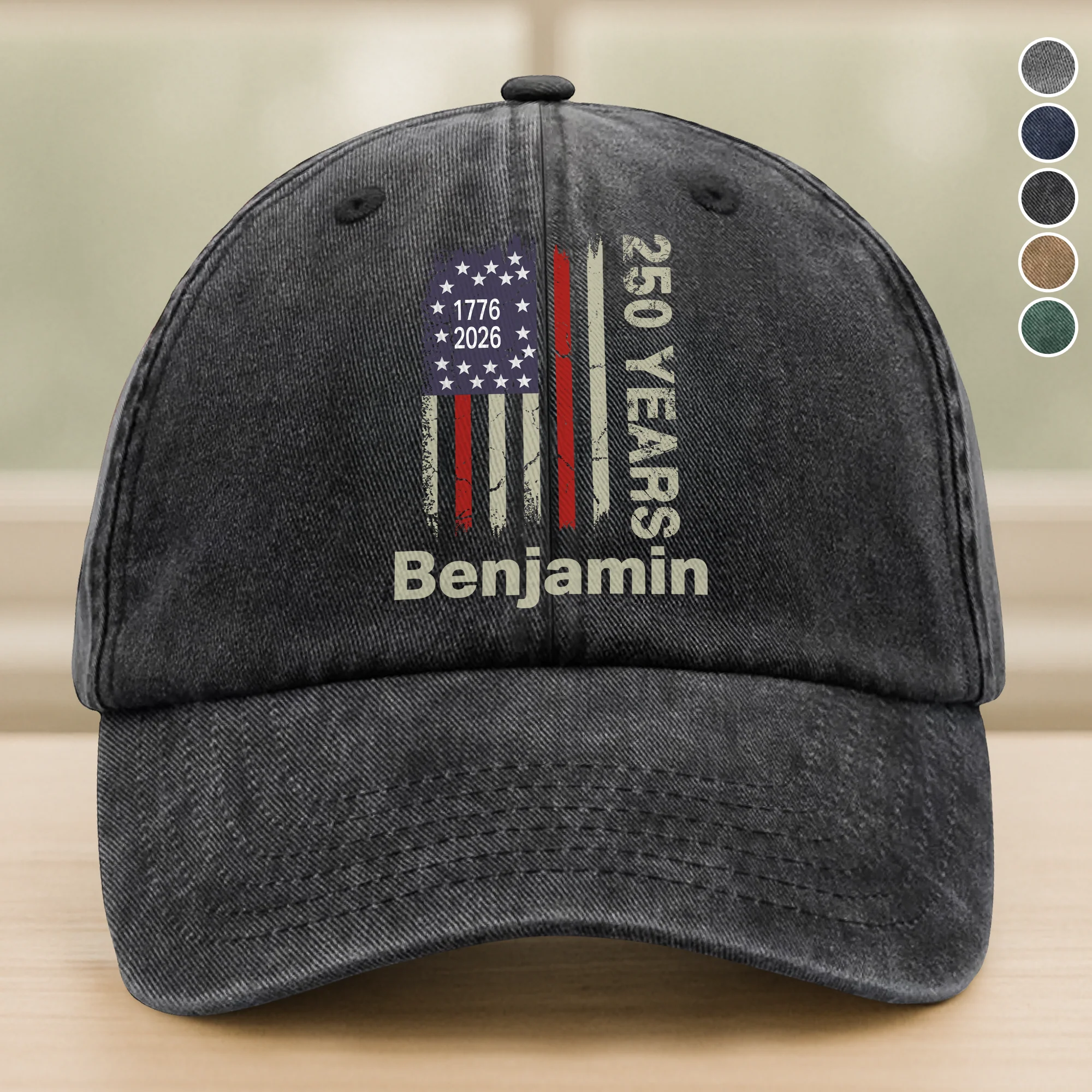 Custom Name USA 250 Washed Denim Baseball Cap TH10 896553