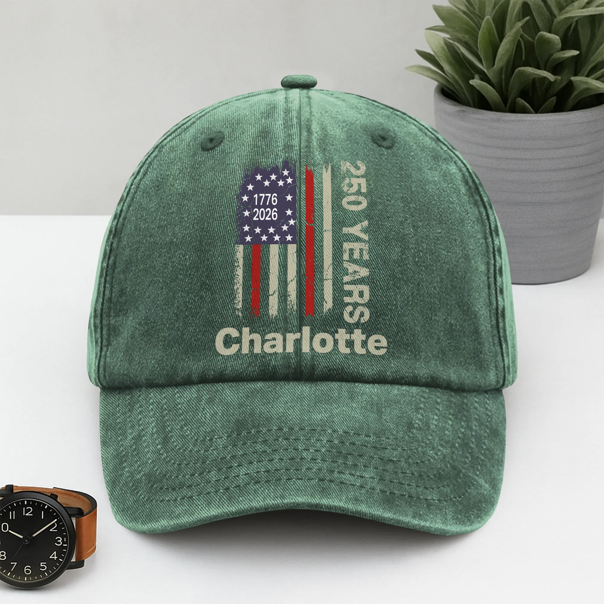 Custom Name USA 250 Washed Denim Baseball Cap TH10 896553 - Image 2