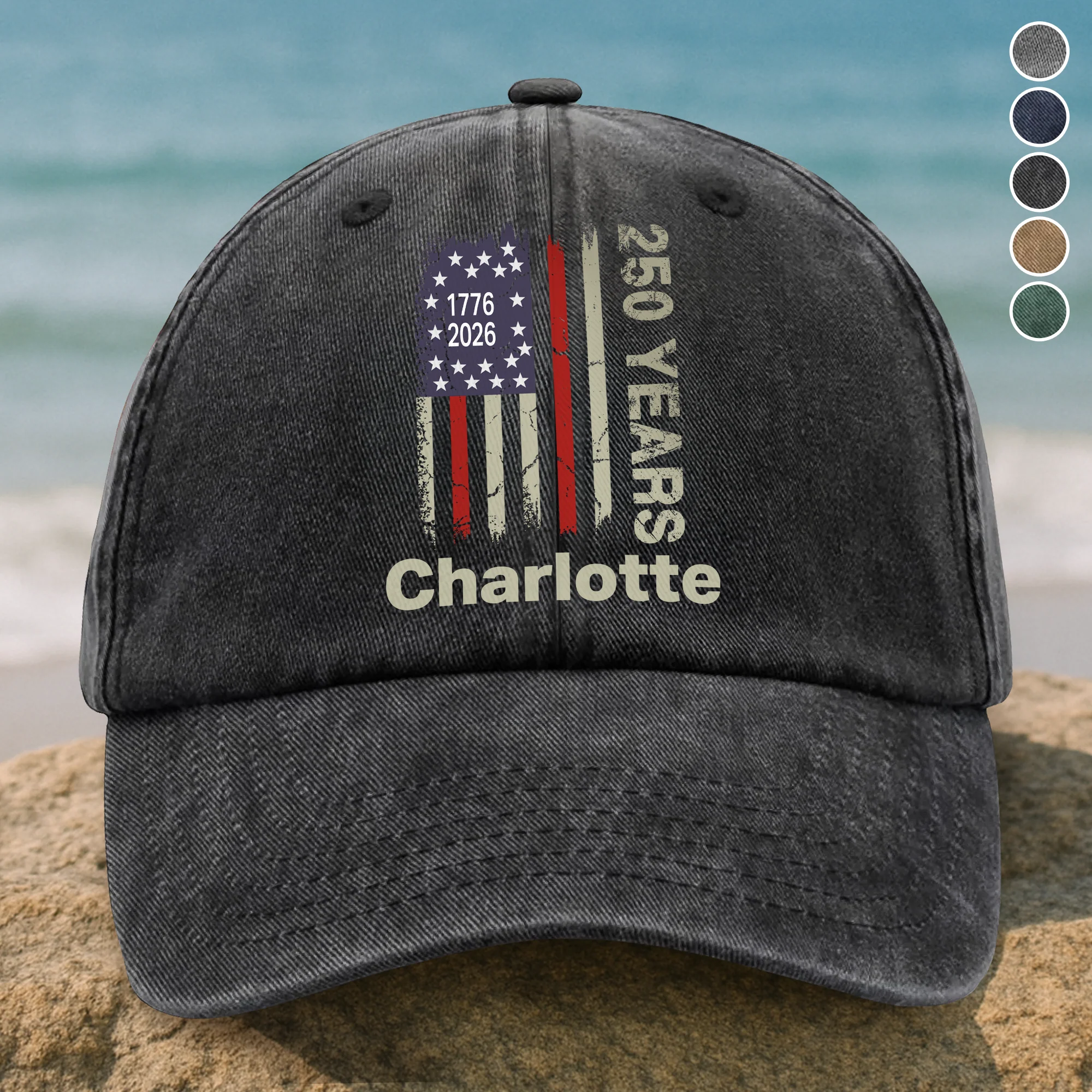 Custom Name USA 250 Washed Denim Baseball Cap TH10 896553 - Image 3