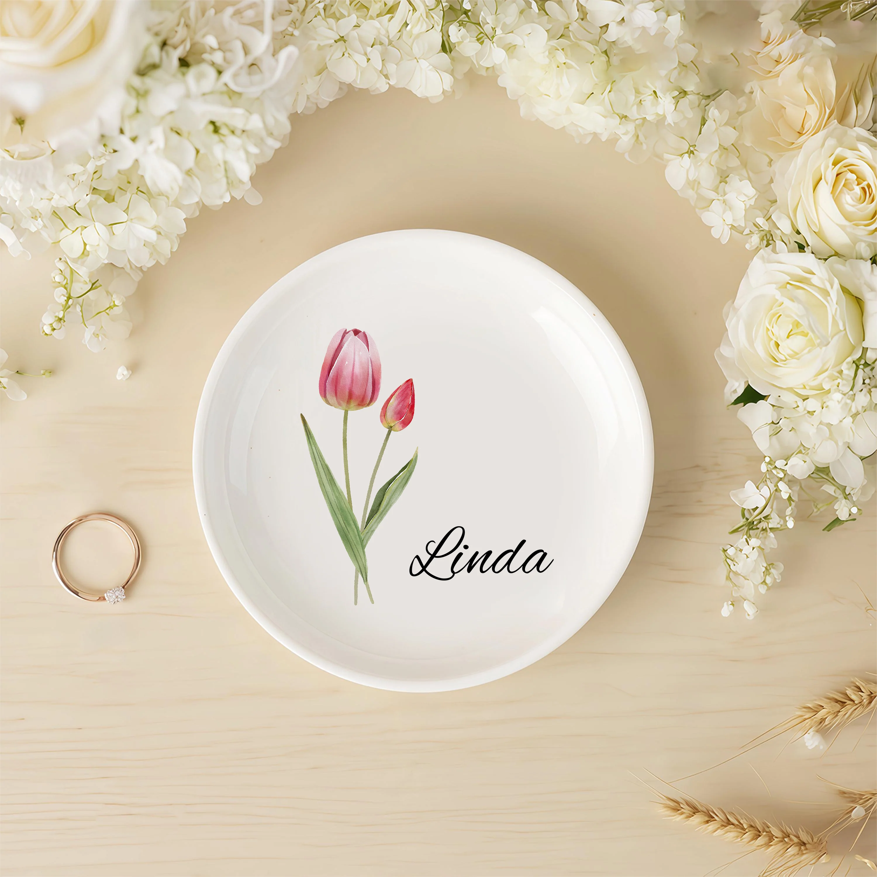 Custom Name And Flower Month Ring Dish TH10 896883 - Image 2