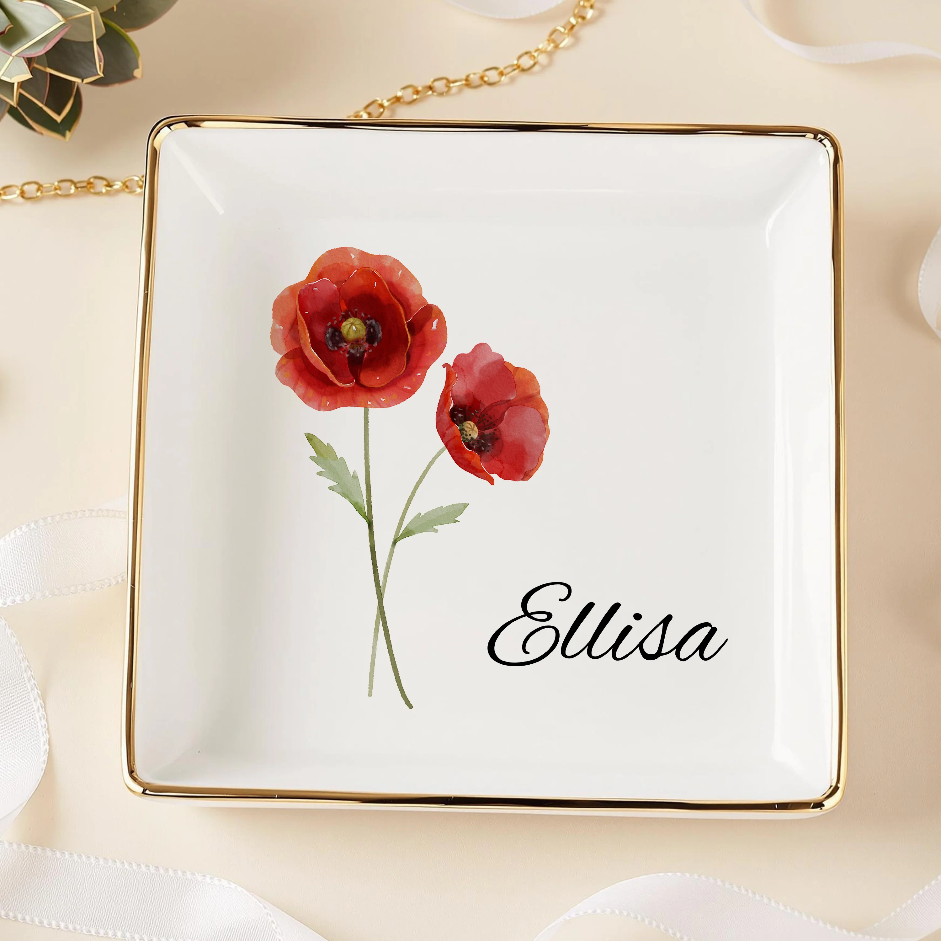 Custom Name And Flower Month Ring Dish TH10 896883 - Image 3