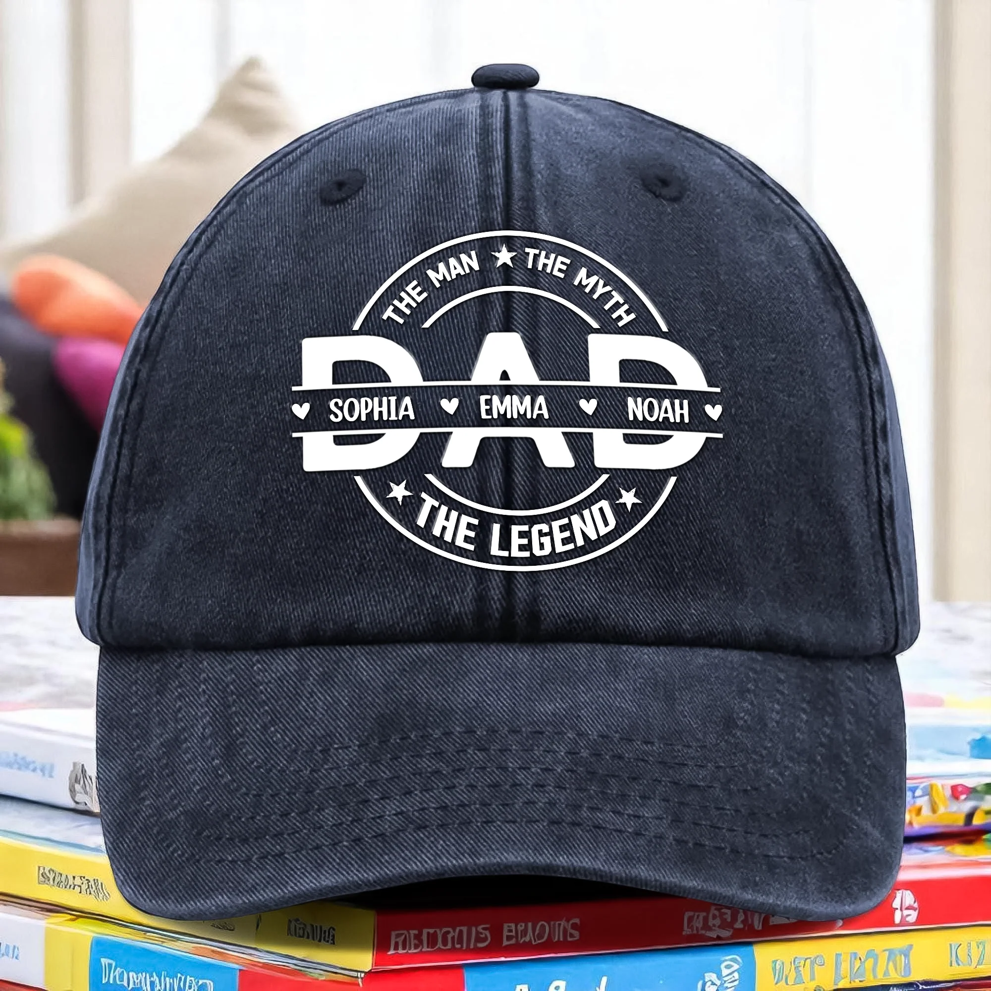 Custom Name Dad The Man The Myth The Legend Washed Denim Baseball Cap TH10 894005 - Image 3