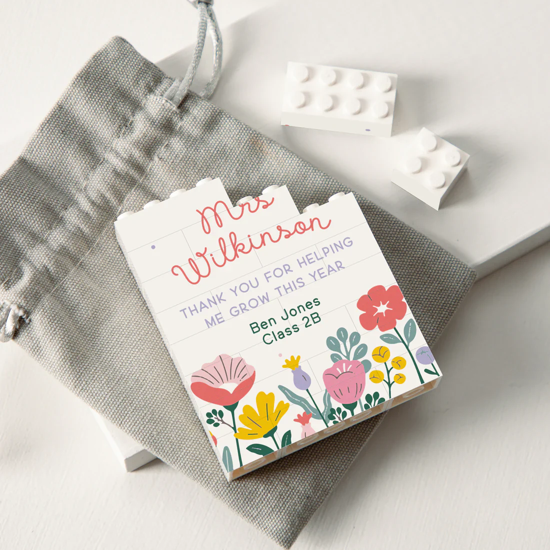 Custom Name Floral Thank You Teacher Building Brick Block TH10 170203 - Image 2