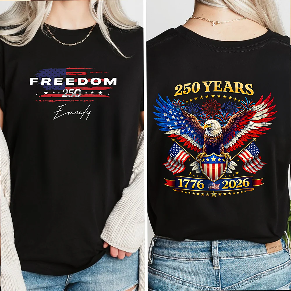Custom Name Freedom 250 Years 1776 - 2026 Back & Front Dark Shirt TH10 169337 - Image 2