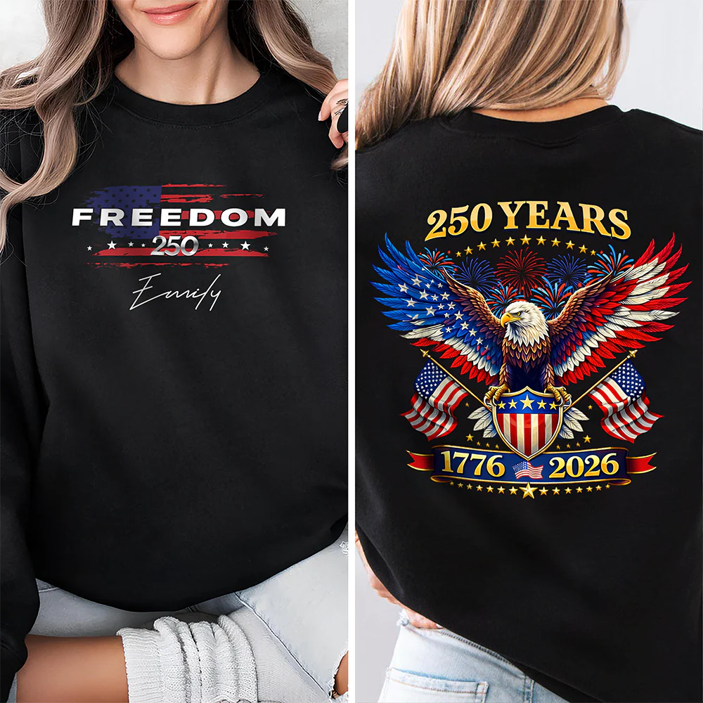 Custom Name Freedom 250 Years 1776 - 2026 Back & Front Dark Shirt TH10 169337 - Image 4